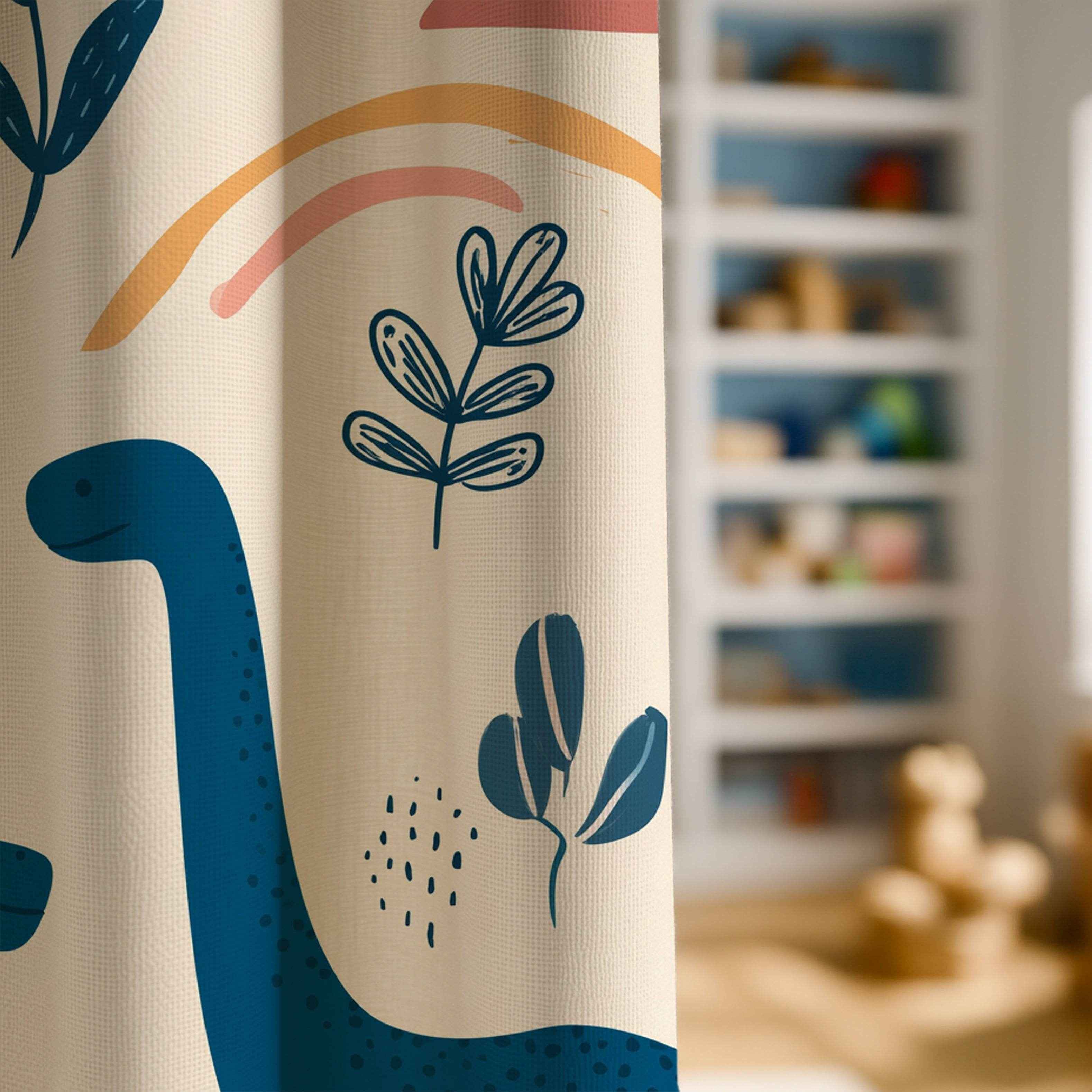 Dinosaur Window Curtain - Playful Kids Room Decor, Child's Bedroom, Nursery Drapes, Colorful Curtains for Dinosaurs Lovers