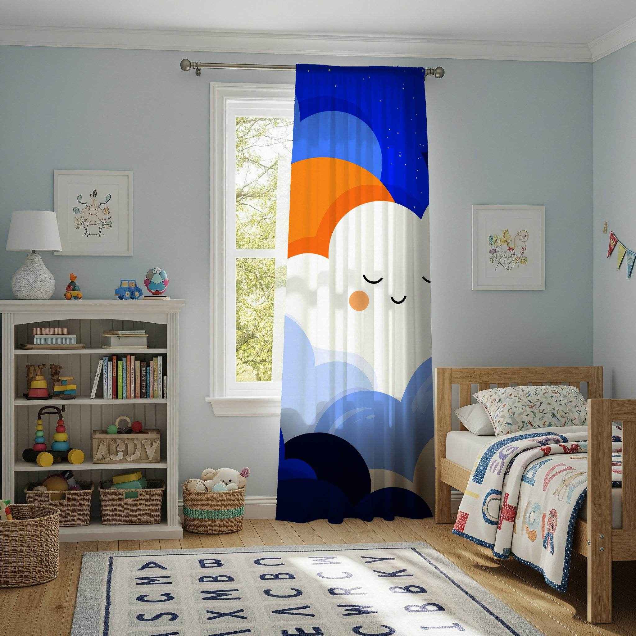 Whimsical Cloud Window Curtain, Kids Room Decor, Nursery Drapes, Playroom Curtains, Modern Home Accent