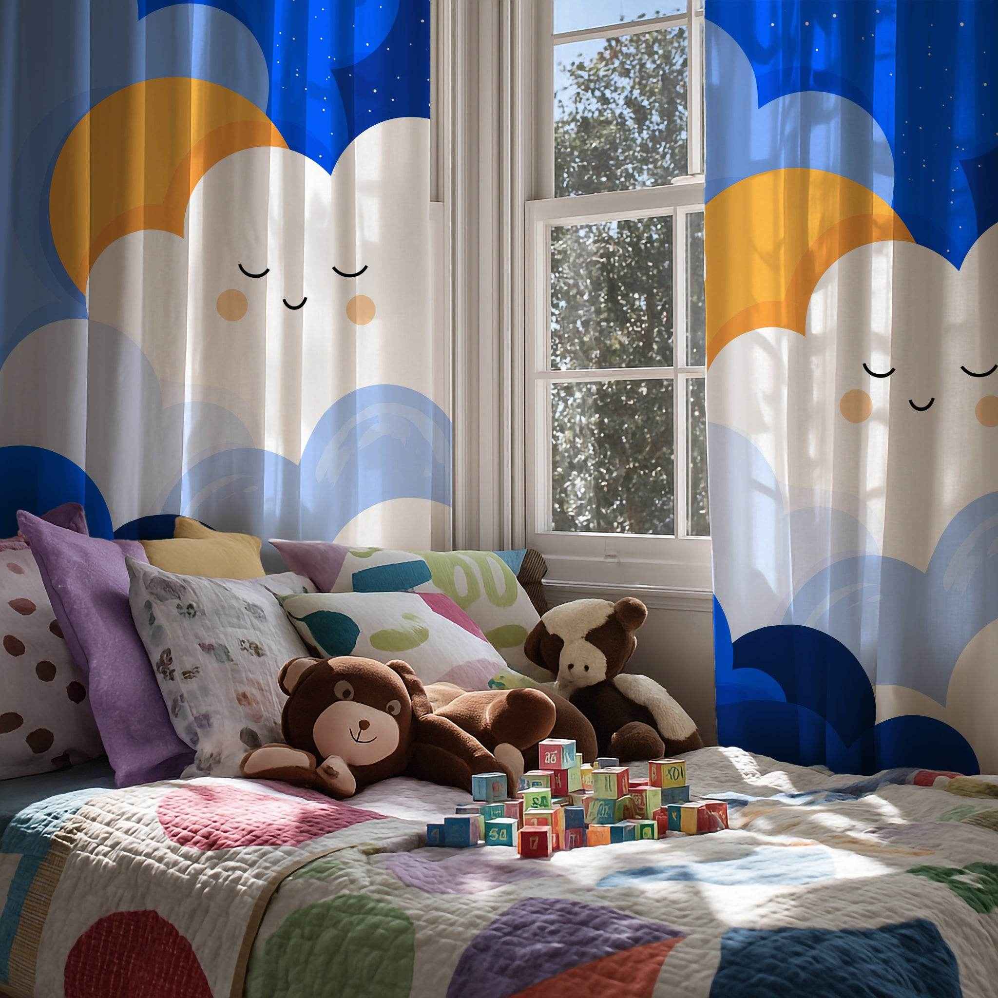 Whimsical Cloud Window Curtain, Kids Room Decor, Nursery Drapes, Playroom Curtains, Modern Home Accent