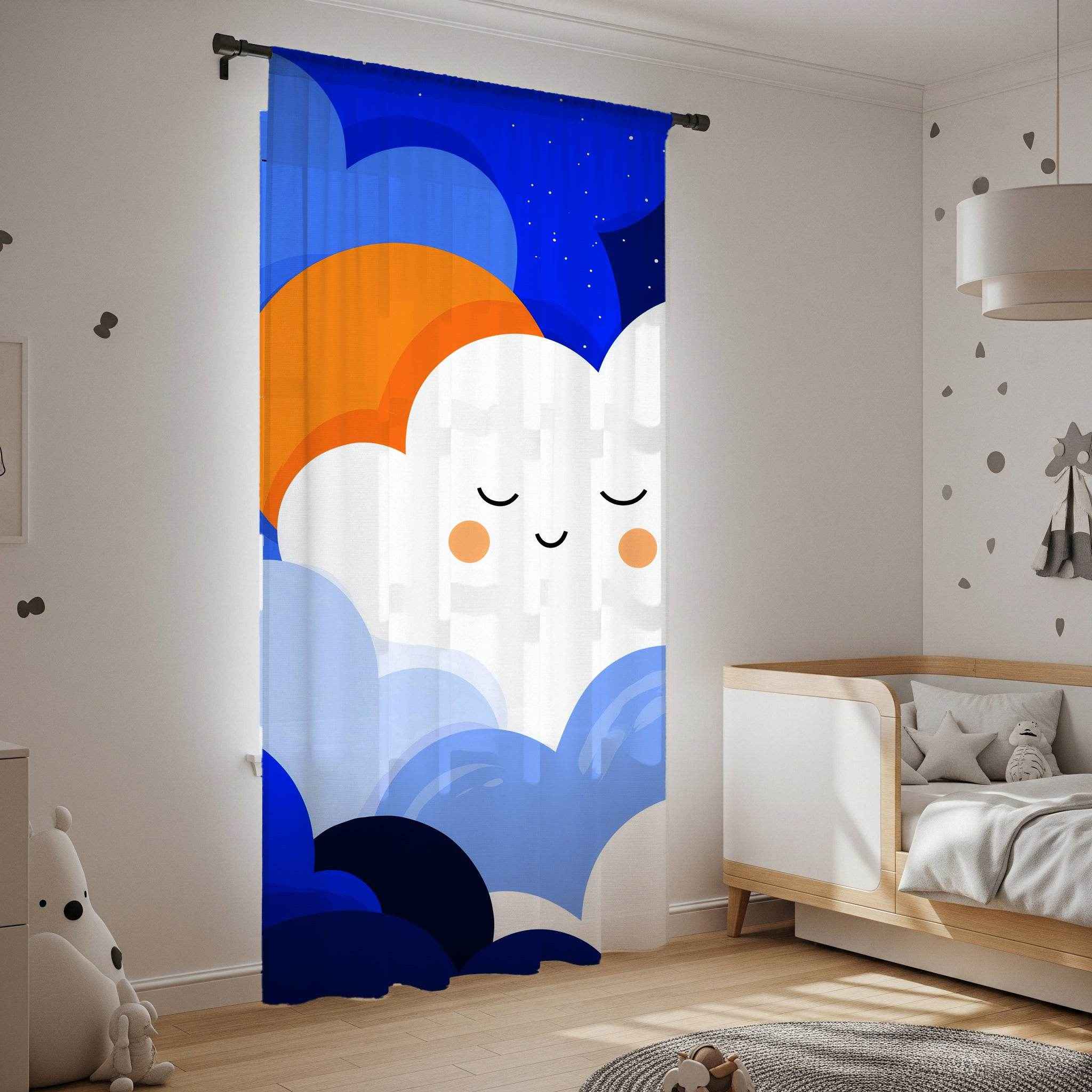 Whimsical Cloud Window Curtain, Kids Room Decor, Nursery Drapes, Playroom Curtains, Modern Home Accent
