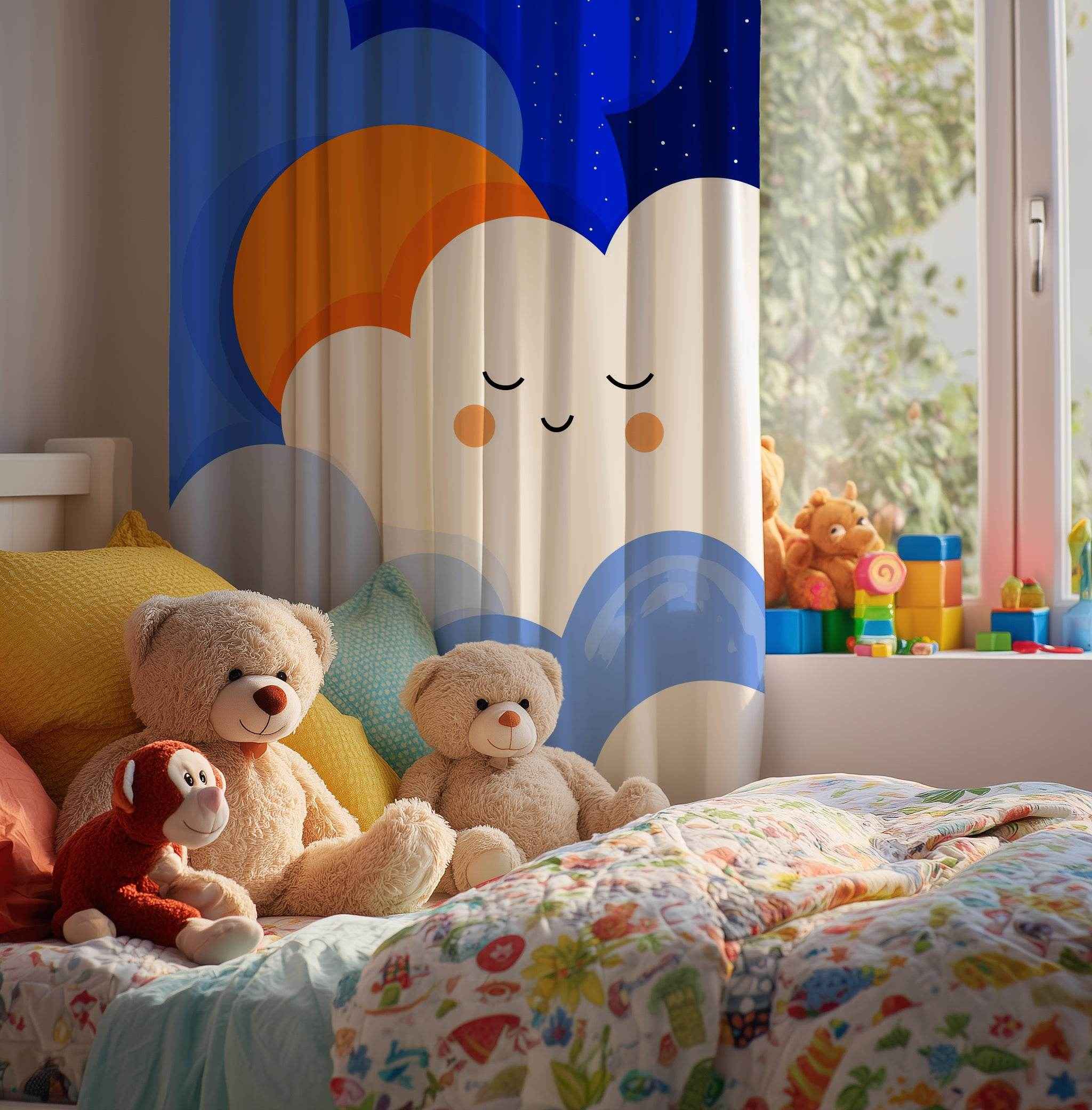 Whimsical Cloud Window Curtain, Kids Room Decor, Nursery Drapes, Playroom Curtains, Modern Home Accent