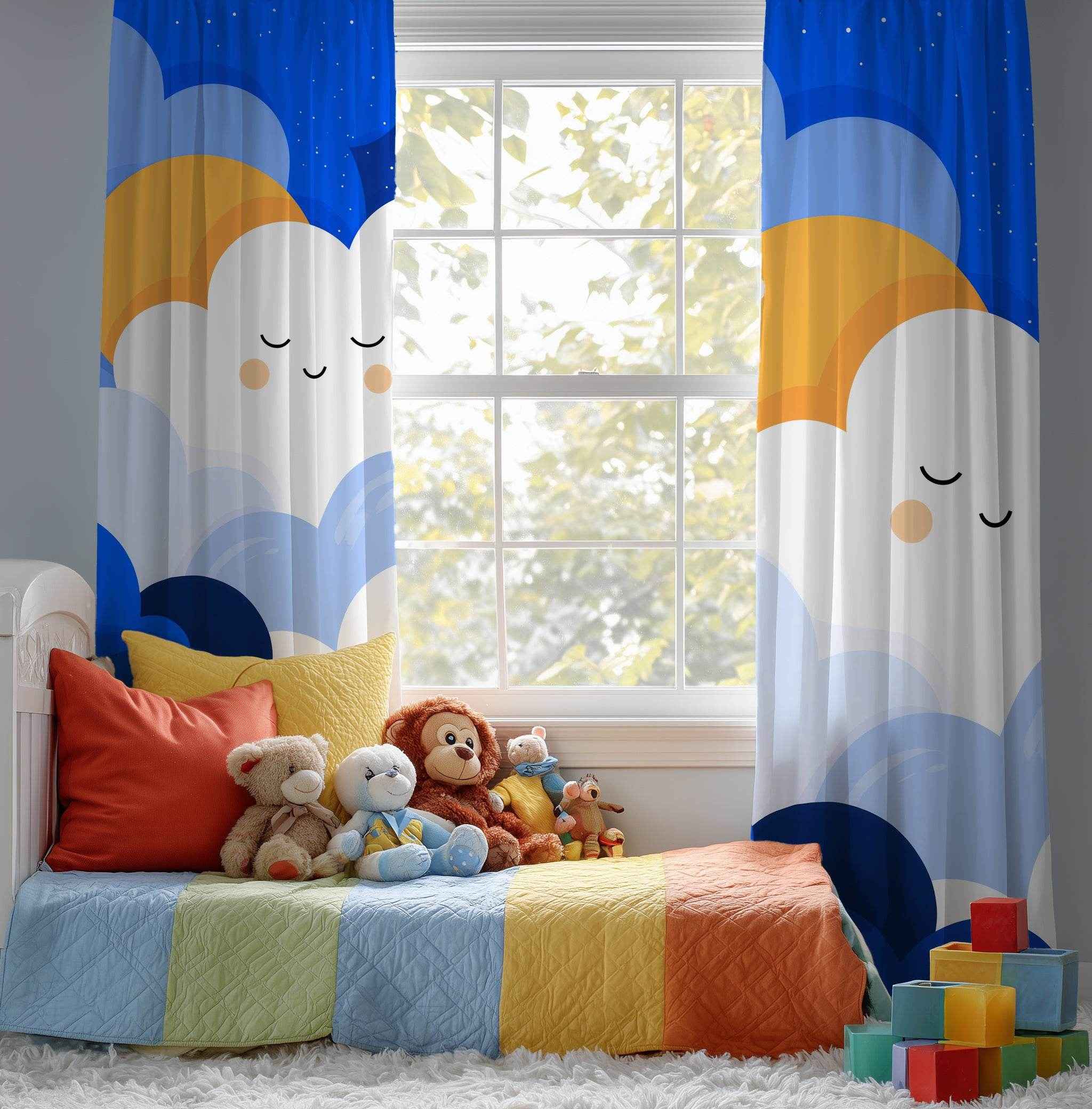 Whimsical Cloud Window Curtain, Kids Room Decor, Nursery Drapes, Playroom Curtains, Modern Home Accent