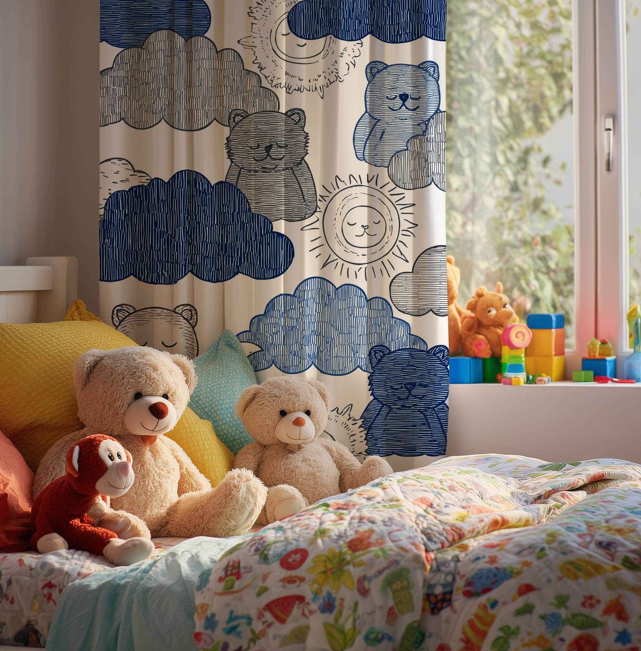 Whimsical Animal Window Curtain - Cozy, Children's Room Décor, Nursery Curtains, Nature-Themed Home Accessories, Gift for New Parents