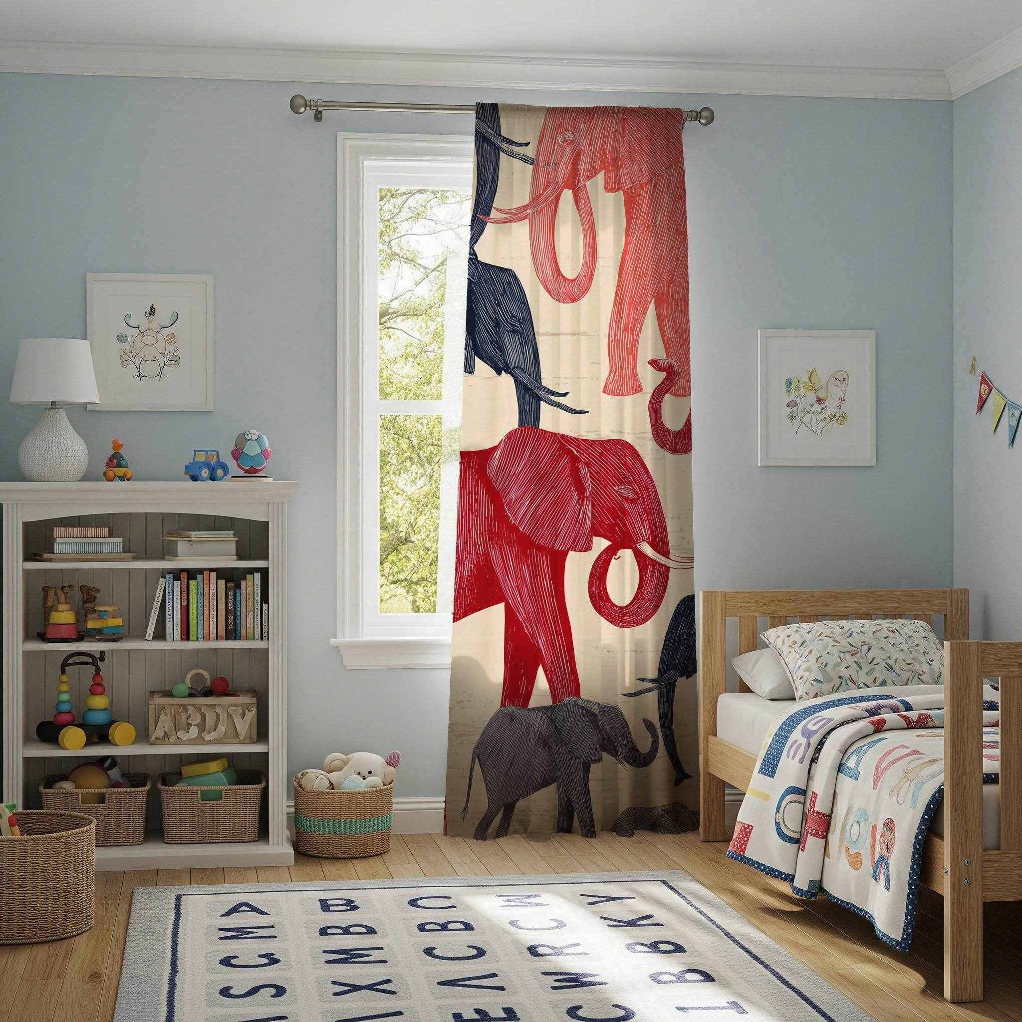 Elephant Pattern Window Curtain | Animal Print, Nursery Decor, Living Room Accent, Modern Home, Gift for Nature Lovers