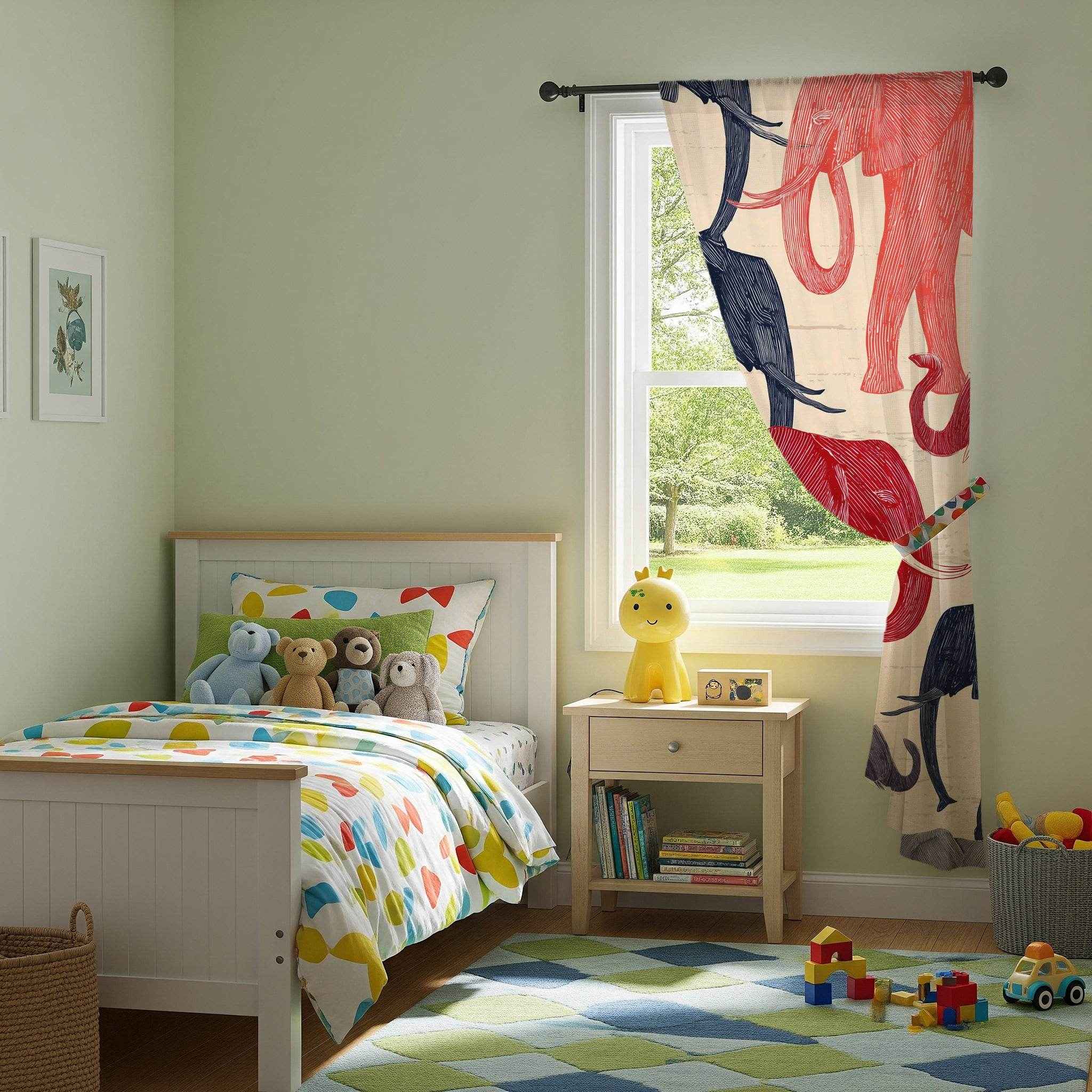 Elephant Pattern Window Curtain | Animal Print, Nursery Decor, Living Room Accent, Modern Home, Gift for Nature Lovers