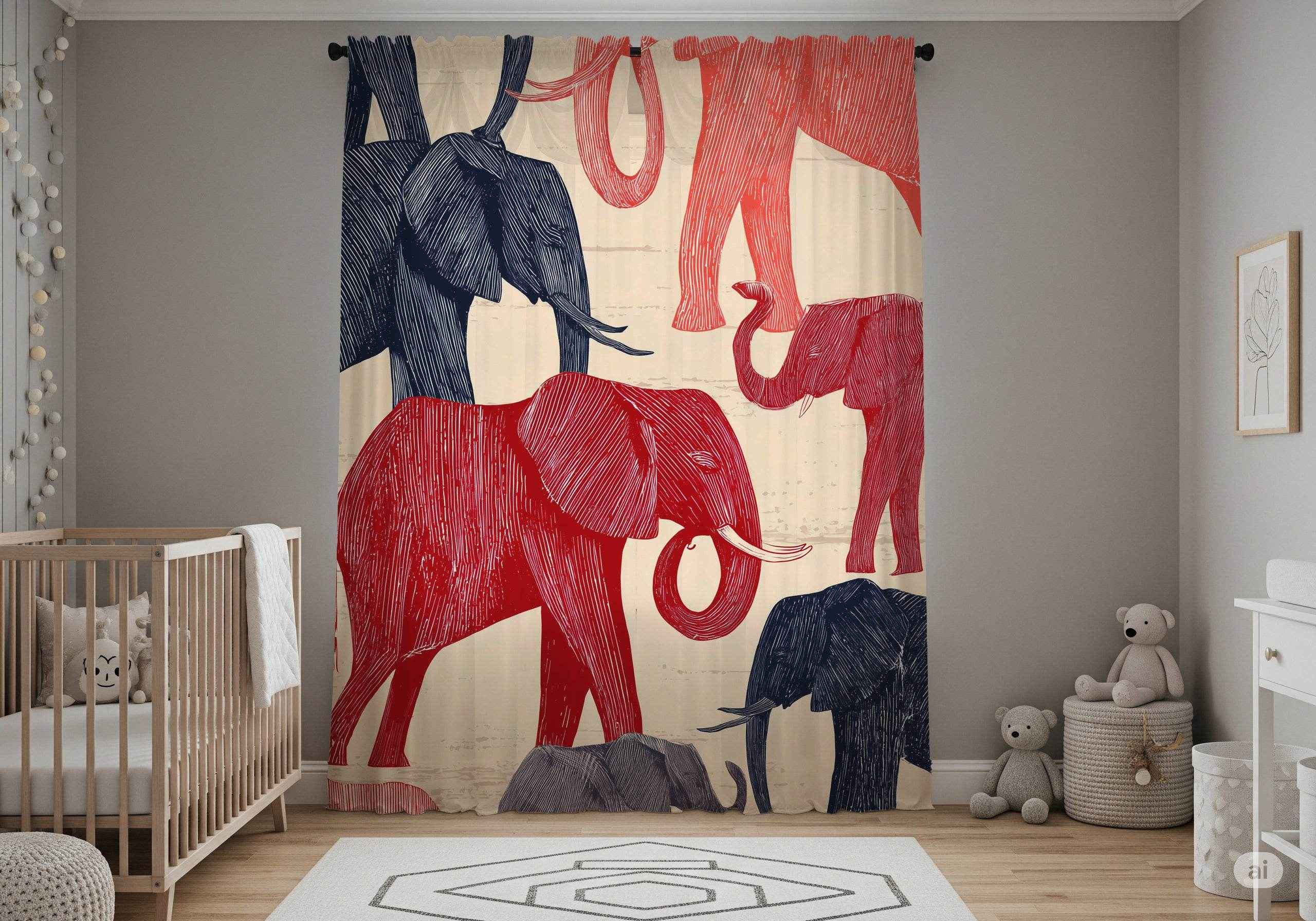 Elephant Pattern Window Curtain | Animal Print, Nursery Decor, Living Room Accent, Modern Home, Gift for Nature Lovers