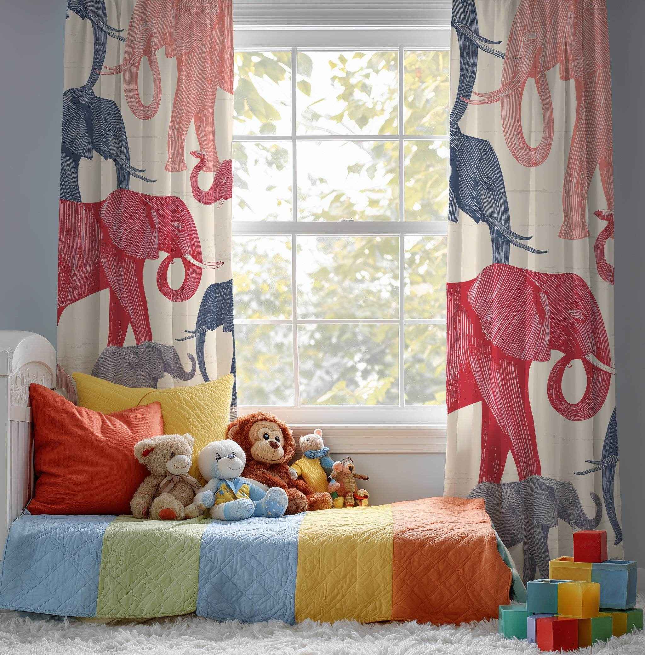 Elephant Pattern Window Curtain | Animal Print, Nursery Decor, Living Room Accent, Modern Home, Gift for Nature Lovers