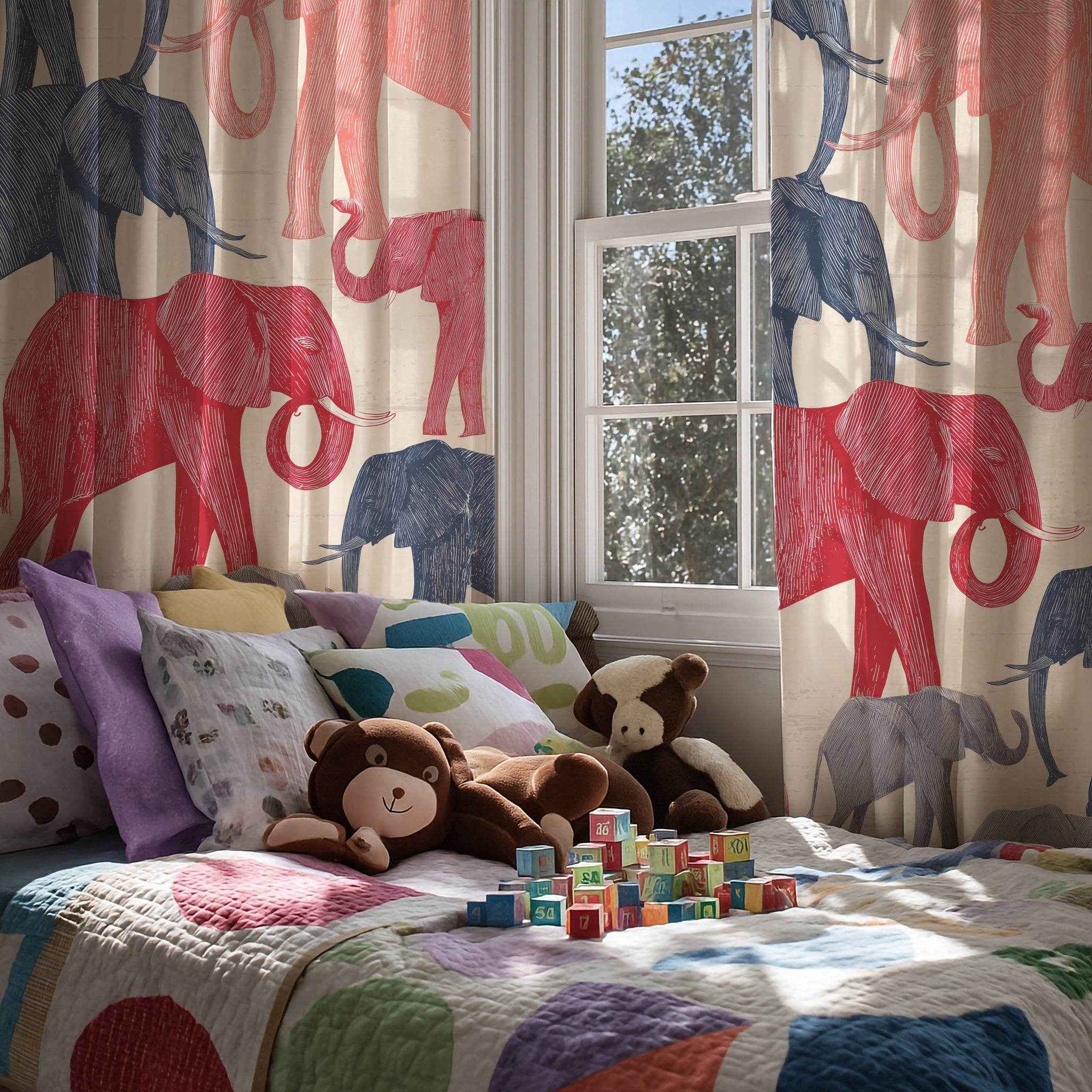 Elephant Pattern Window Curtain | Animal Print, Nursery Decor, Living Room Accent, Modern Home, Gift for Nature Lovers