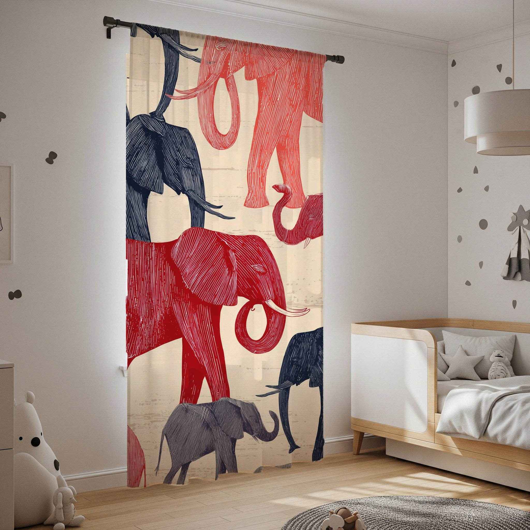 Elephant Pattern Window Curtain | Animal Print, Nursery Decor, Living Room Accent, Modern Home, Gift for Nature Lovers