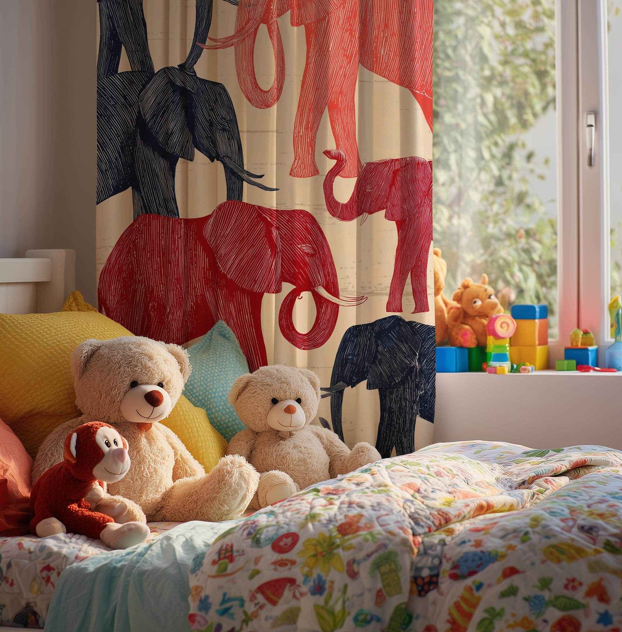 Elephant Pattern Window Curtain | Animal Print, Nursery Decor, Living Room Accent, Modern Home, Gift for Nature Lovers