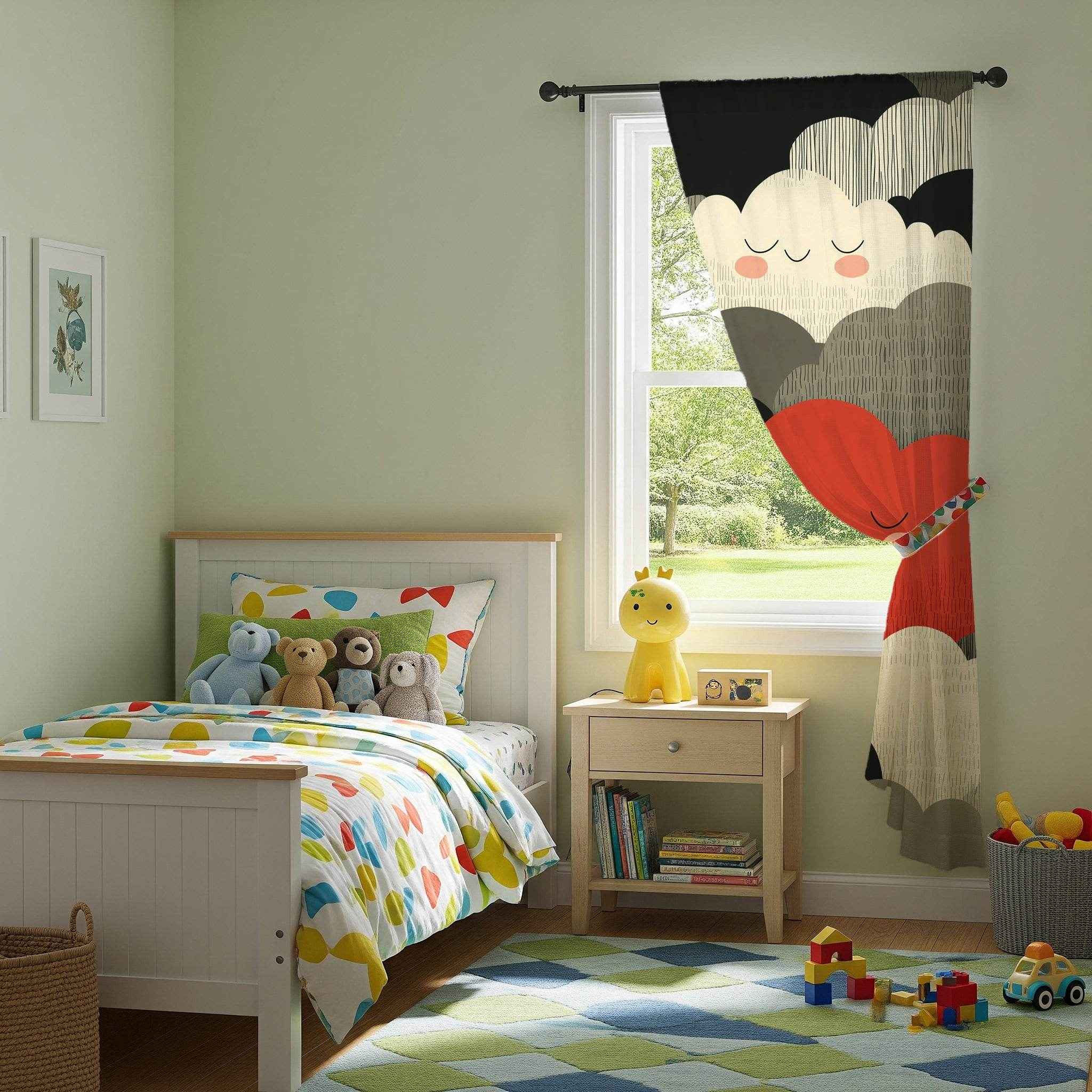 Playful Cloud Window Curtain, Kids Room Decor, Nursery Curtains, Whimsical Home Accessories, Soft Clouds Fabric Panel
