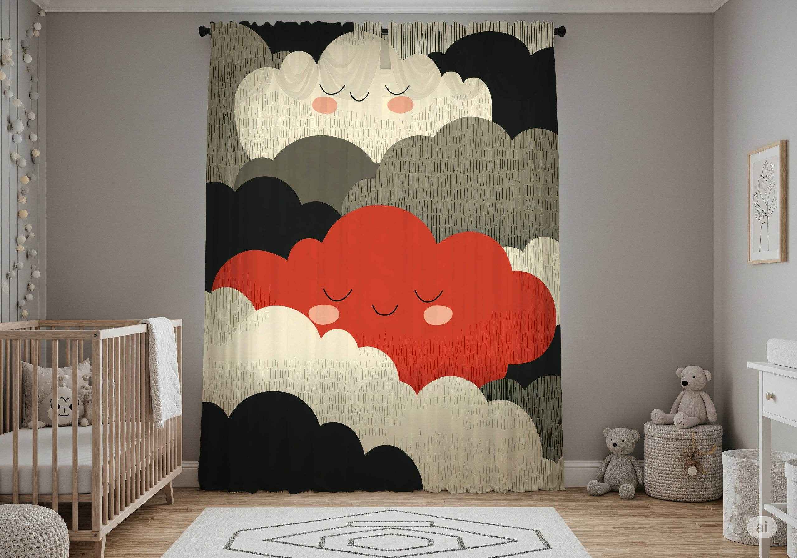 Playful Cloud Window Curtain, Kids Room Decor, Nursery Curtains, Whimsical Home Accessories, Soft Clouds Fabric Panel