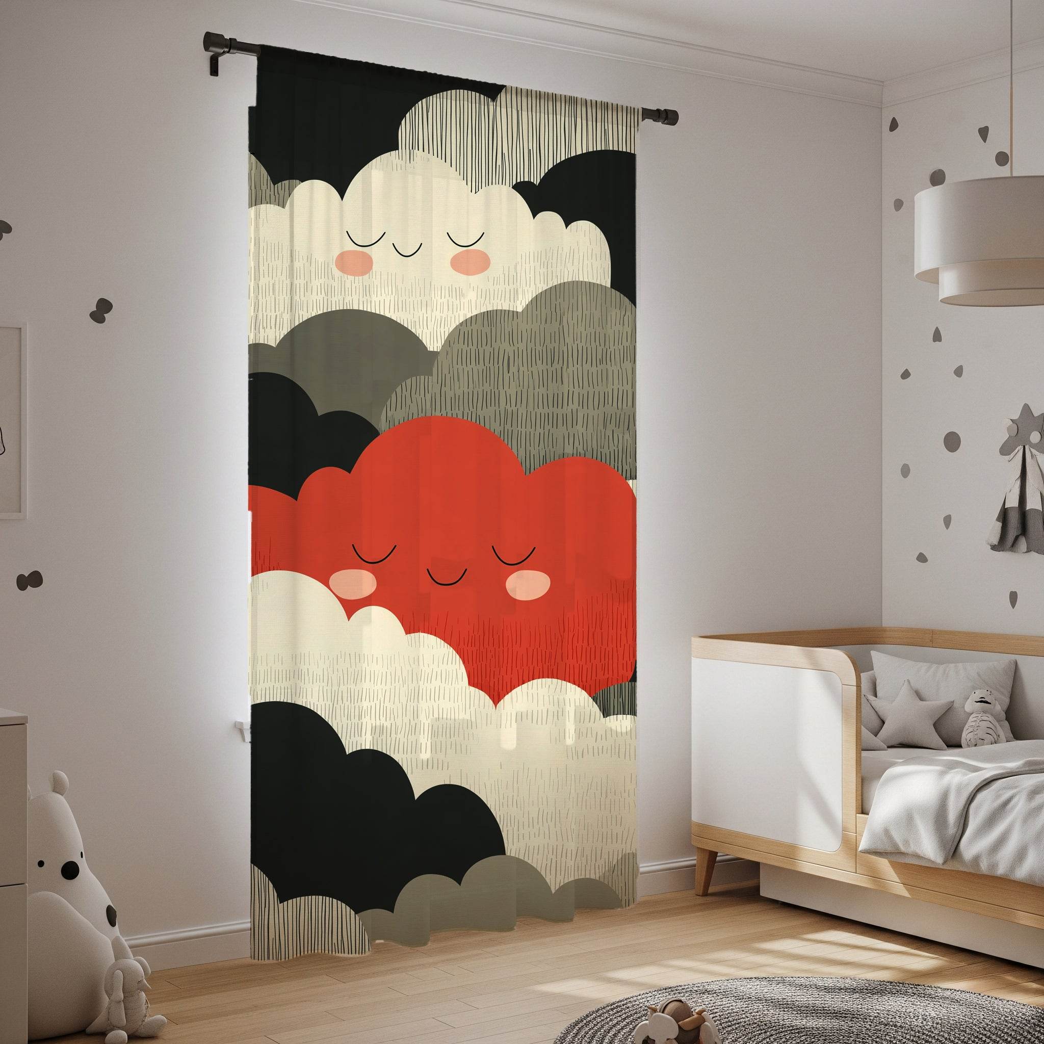 Playful Cloud Window Curtain, Kids Room Decor, Nursery Curtains, Whimsical Home Accessories, Soft Clouds Fabric Panel - Home Decor -