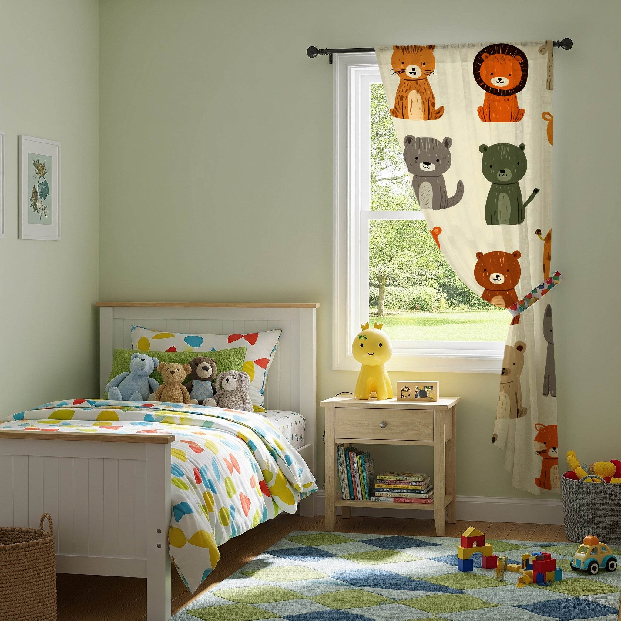 Playful Animal Pattern Window Curtain, Kids Room Decor, Nursery Curtains, Cute Drapes, Child-Friendly Window Treatment - Home Decor -