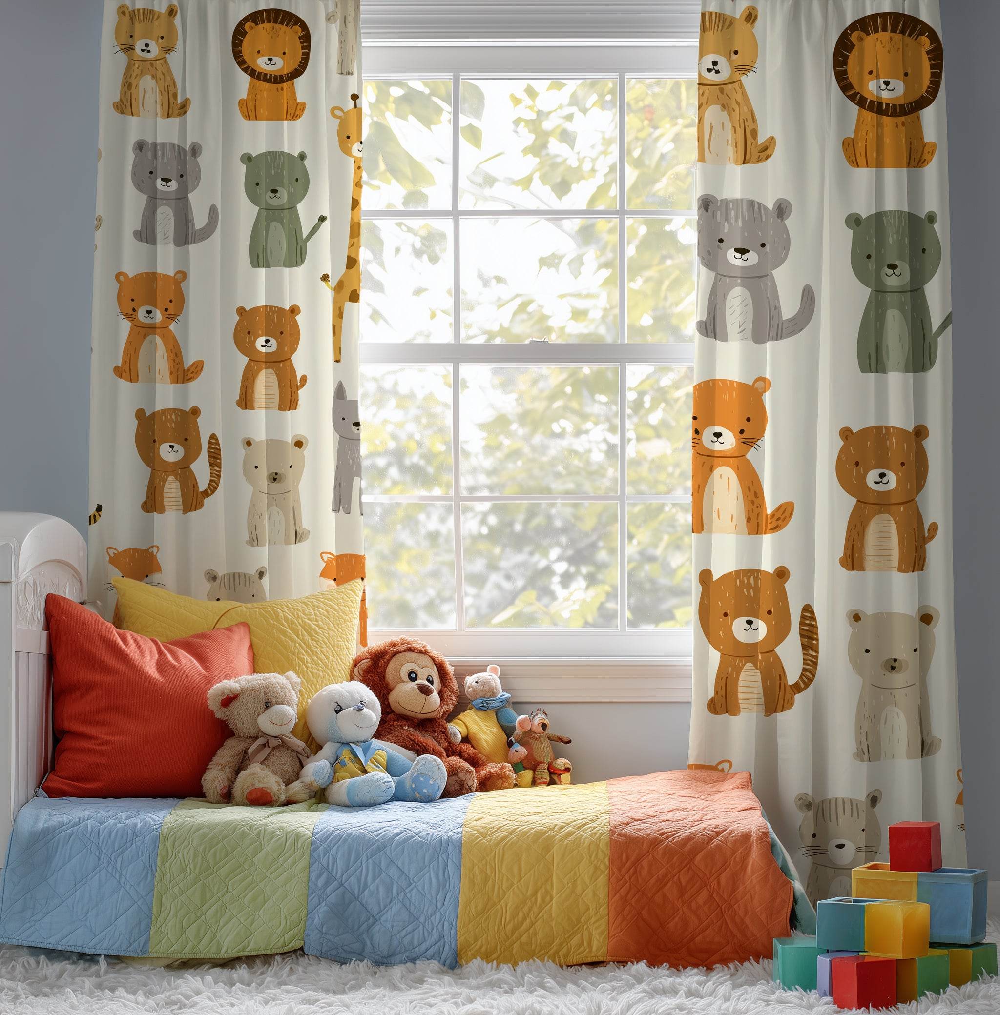 Playful Animal Pattern Window Curtain, Kids Room Decor, Nursery Curtains, Cute Drapes, Child-Friendly Window Treatment - Home Decor -