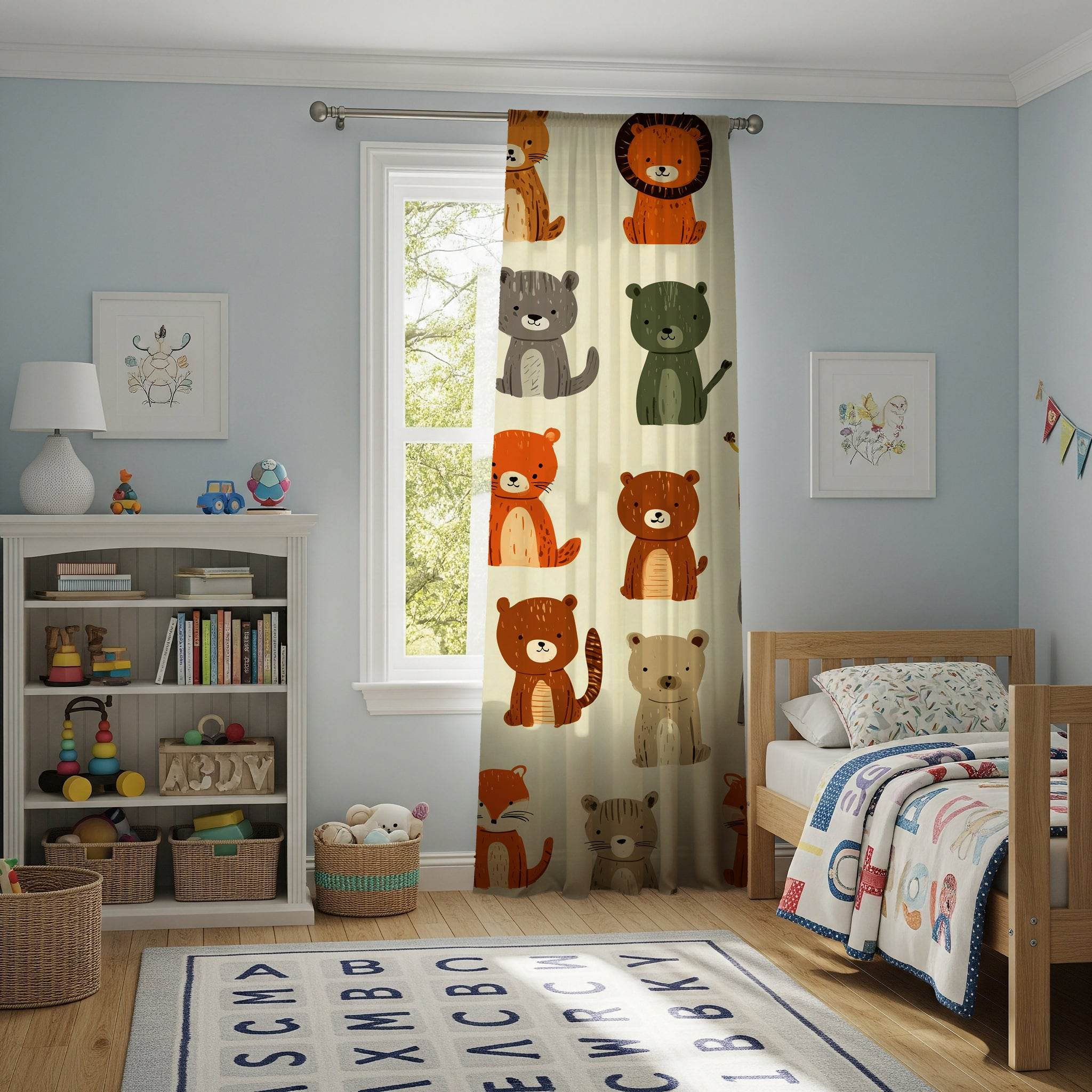 Playful Animal Pattern Window Curtain, Kids Room Decor, Nursery Curtains, Cute Drapes, Child-Friendly Window Treatment - Home Decor -