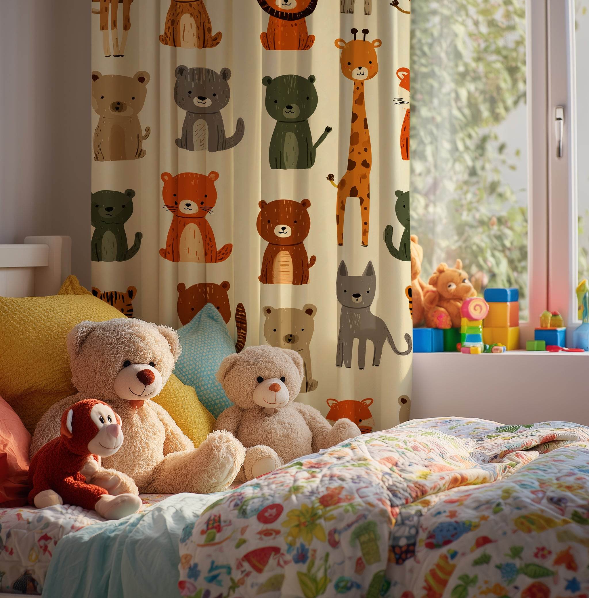 Playful Animal Pattern Window Curtain, Kids Room Decor, Nursery Curtains, Cute Drapes, Child-Friendly Window Treatment - Home Decor -