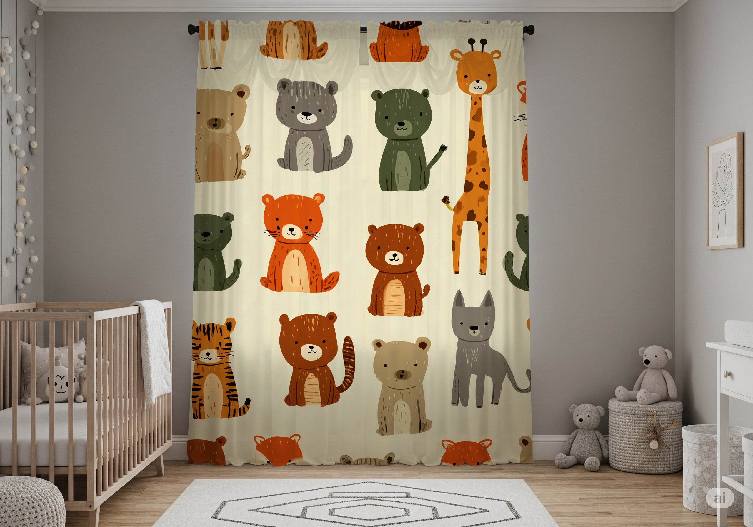 Playful Animal Pattern Window Curtain, Kids Room Decor, Nursery Curtains, Cute Drapes, Child-Friendly Window Treatment - Home Decor -