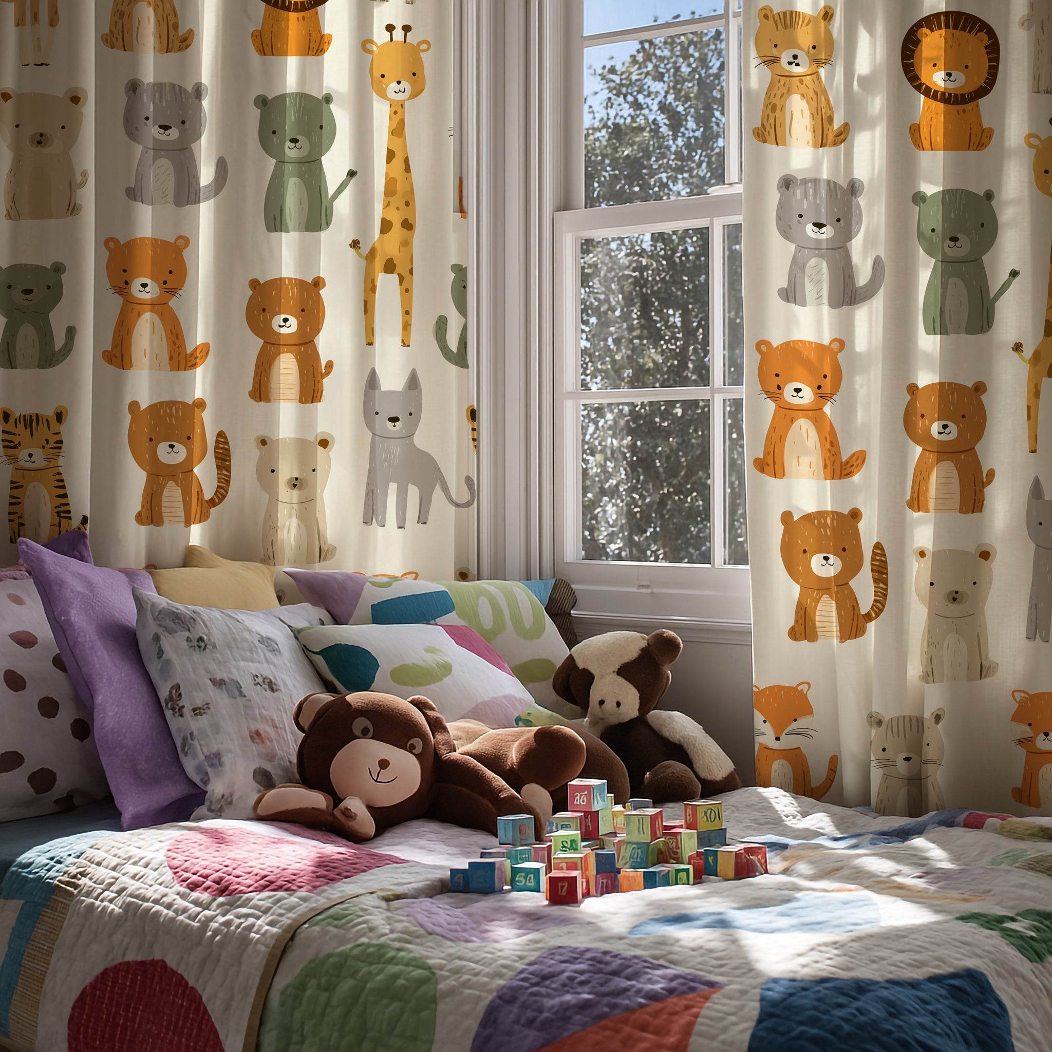 Playful Animal Pattern Window Curtain, Kids Room Decor, Nursery Curtains, Cute Drapes, Child-Friendly Window Treatment - Home Decor -