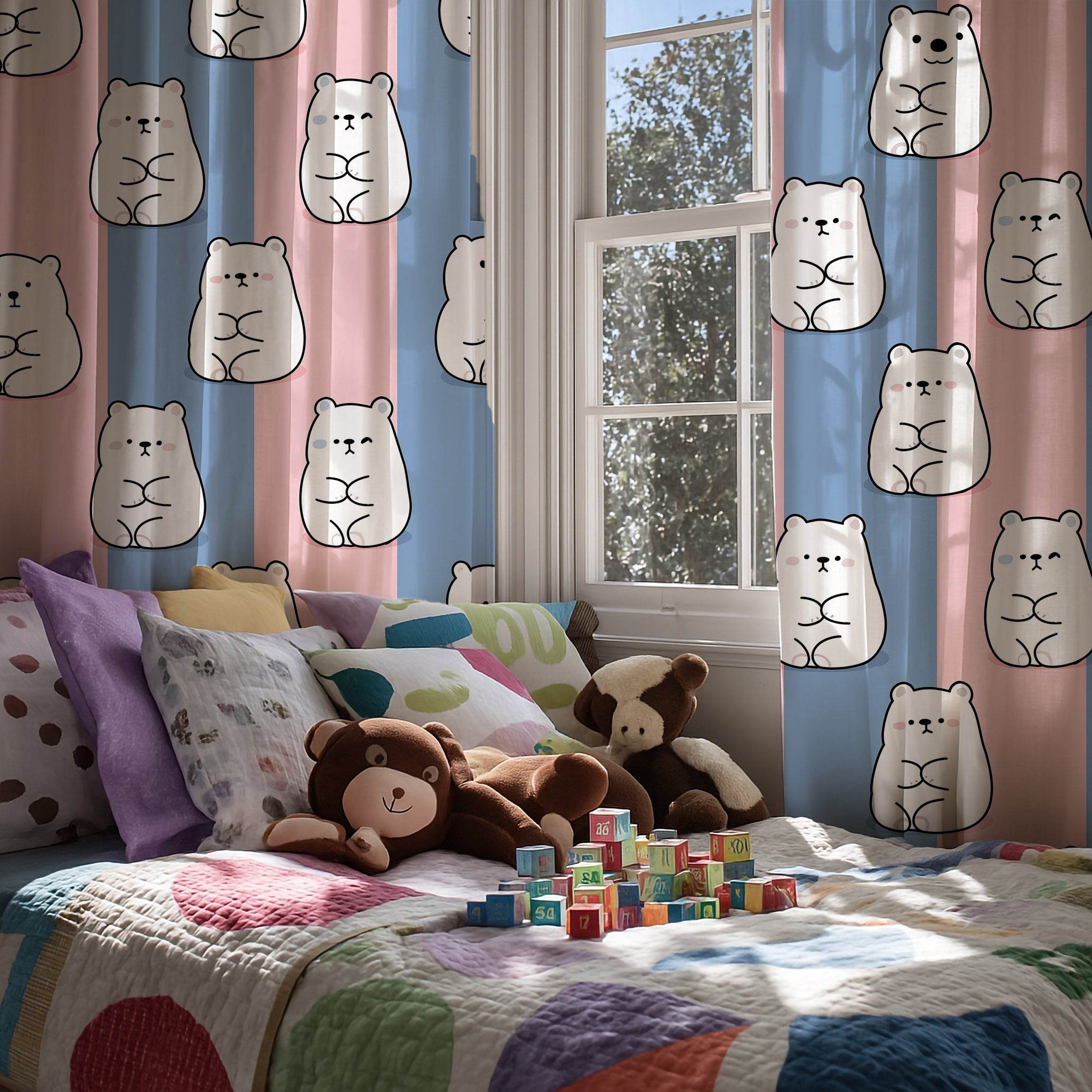 Cute Bear Pattern Window Curtain, Whimsical Home Decor, Kids Room Accent, Playful Window Treatment, Animal Lover Gift - Home Decor -