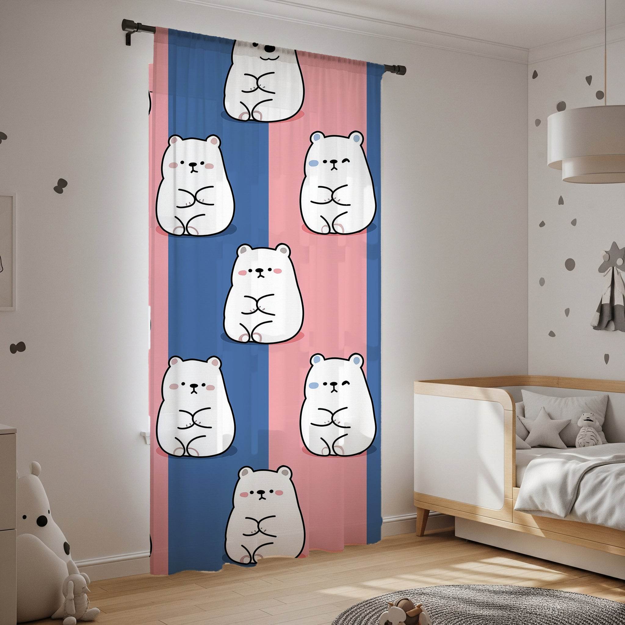 Cute Bear Pattern Window Curtain, Whimsical Home Decor, Kids Room Accent, Playful Window Treatment, Animal Lover Gift - Home Decor -