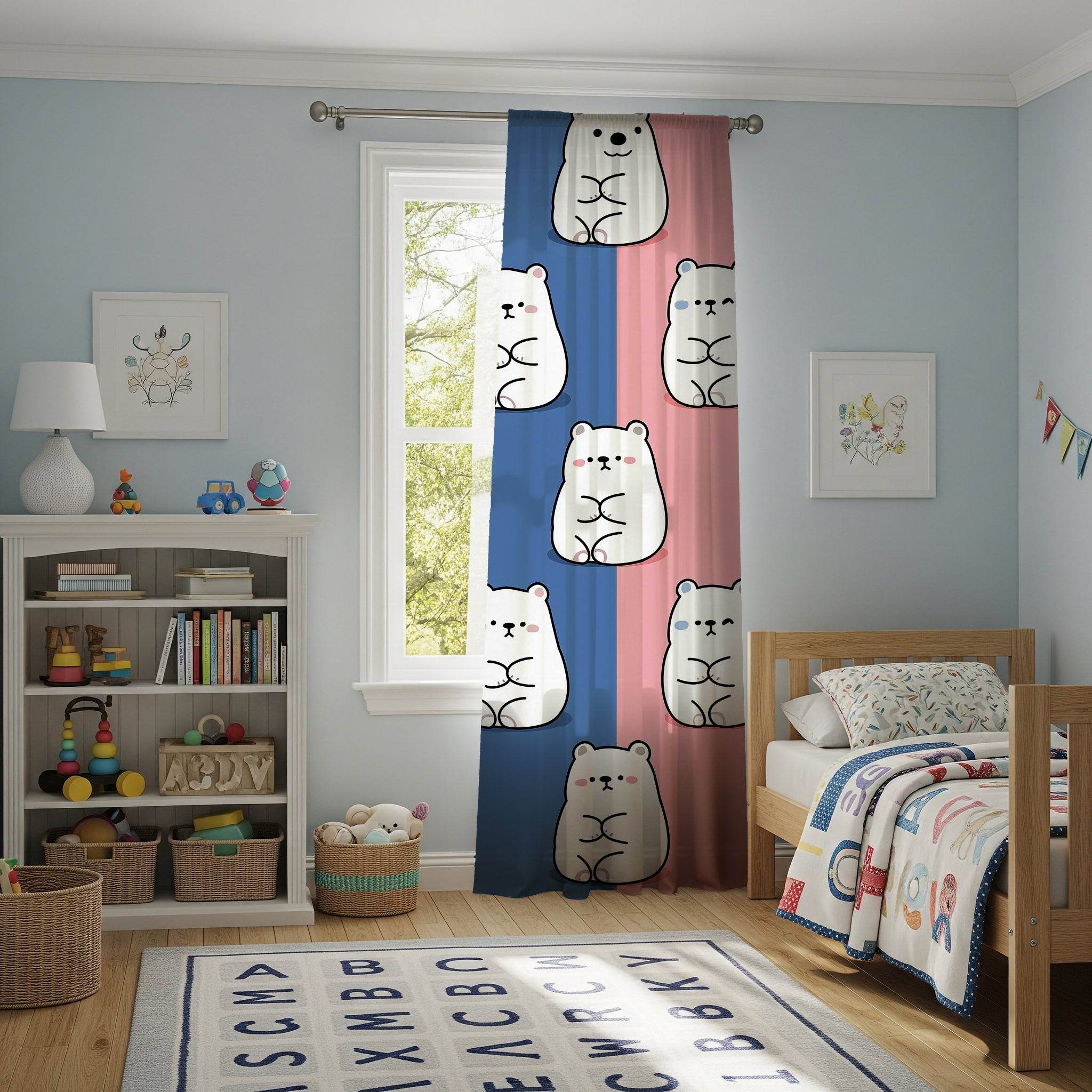 Cute Bear Pattern Window Curtain, Whimsical Home Decor, Kids Room Accent, Playful Window Treatment, Animal Lover Gift - Home Decor -