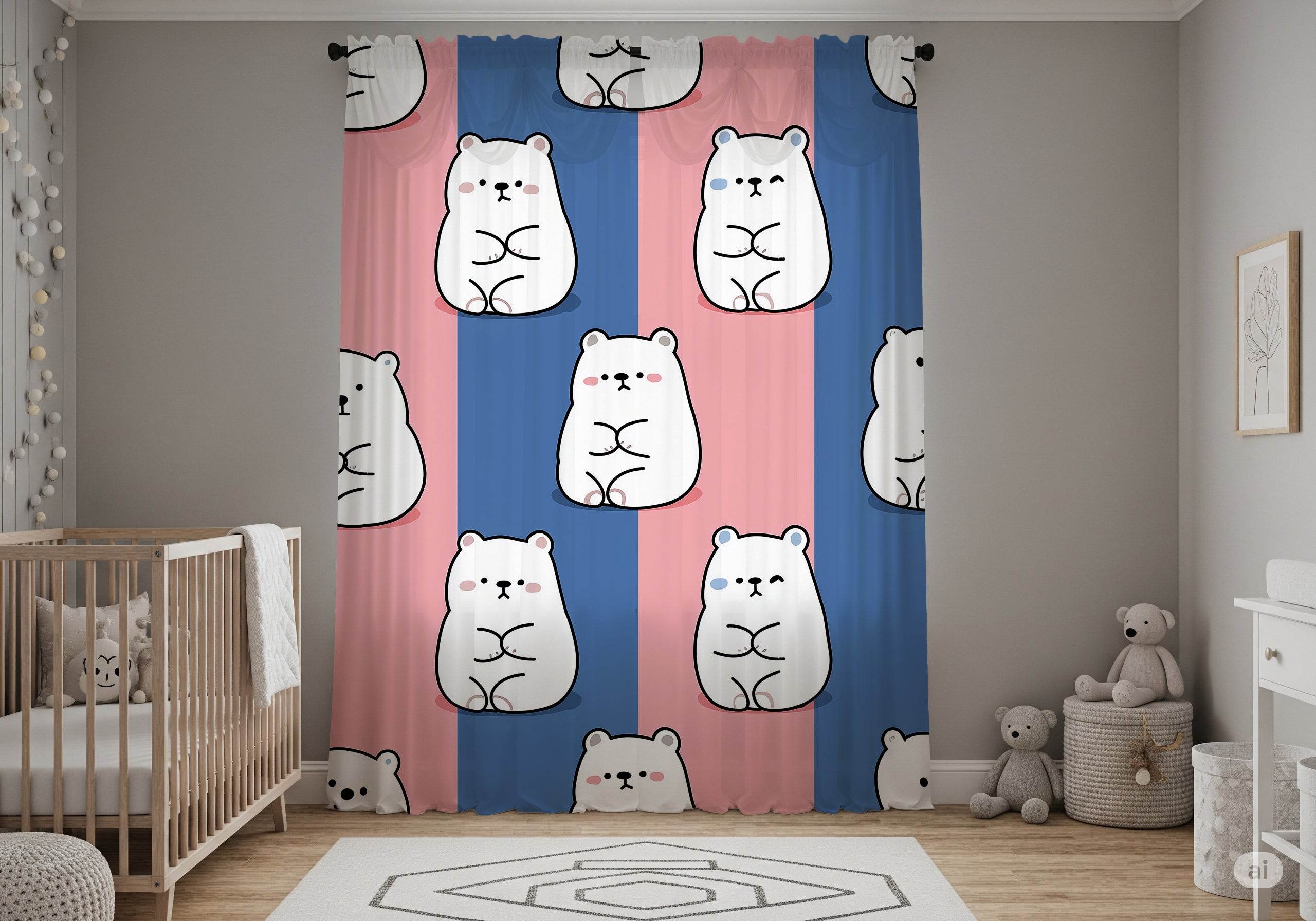 Cute Bear Pattern Window Curtain, Whimsical Home Decor, Kids Room Accent, Playful Window Treatment, Animal Lover Gift - Home Decor -