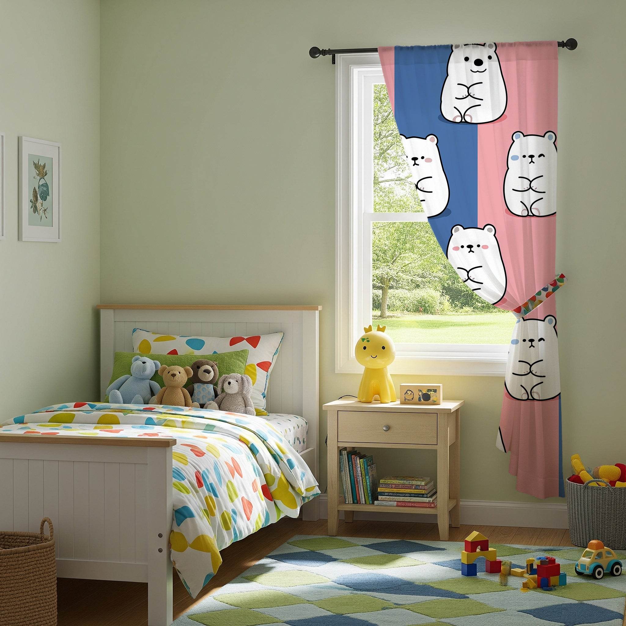 Cute Bear Pattern Window Curtain, Whimsical Home Decor, Kids Room Accent, Playful Window Treatment, Animal Lover Gift - Home Decor -