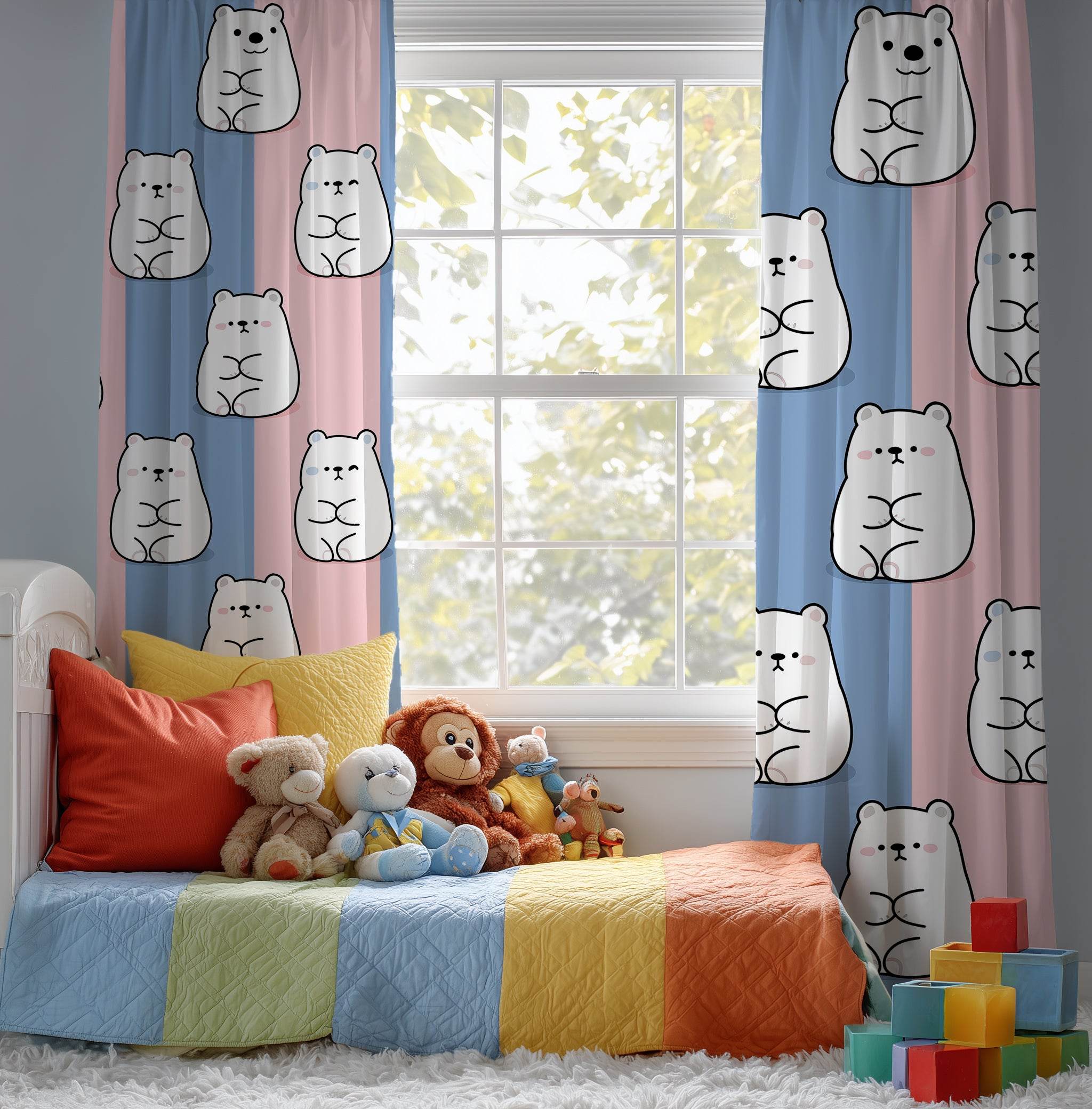 Cute Bear Pattern Window Curtain, Whimsical Home Decor, Kids Room Accent, Playful Window Treatment, Animal Lover Gift - Home Decor -