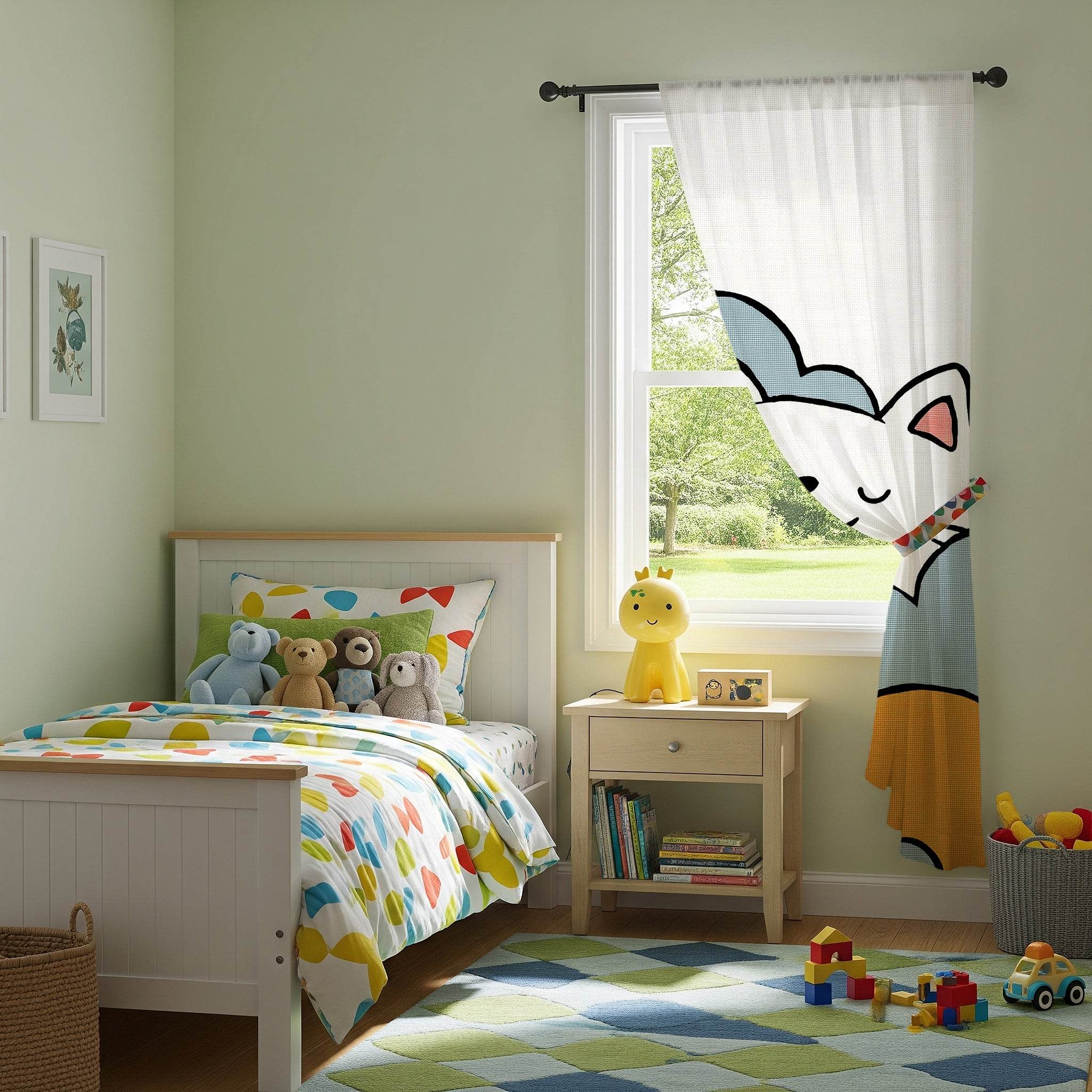 Whimsical Cat Window Curtain, Cute Decor for Cat Lovers, Nursery Curtain, Animal Theme Home Accents, Pet-Friendly Room, Cozy Living Room - Home Decor -