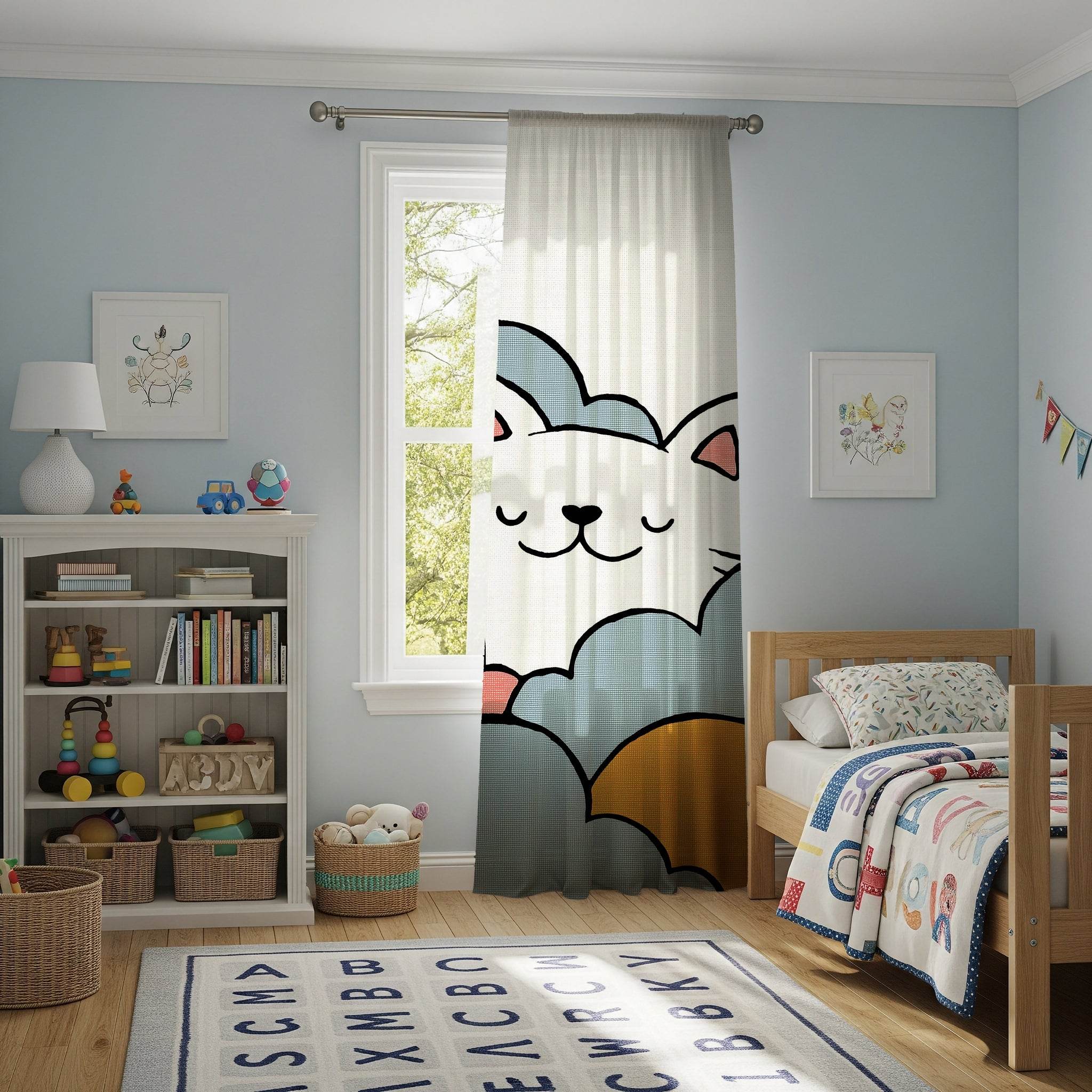 Whimsical Cat Window Curtain, Cute Decor for Cat Lovers, Nursery Curtain, Animal Theme Home Accents, Pet-Friendly Room, Cozy Living Room - Home Decor -