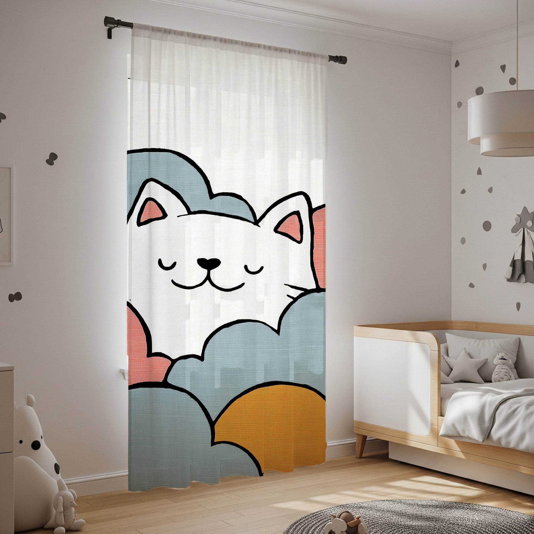 Whimsical Cat Window Curtain, Cute Decor for Cat Lovers, Nursery Curtain, Animal Theme Home Accents, Pet-Friendly Room, Cozy Living Room - Home Decor -