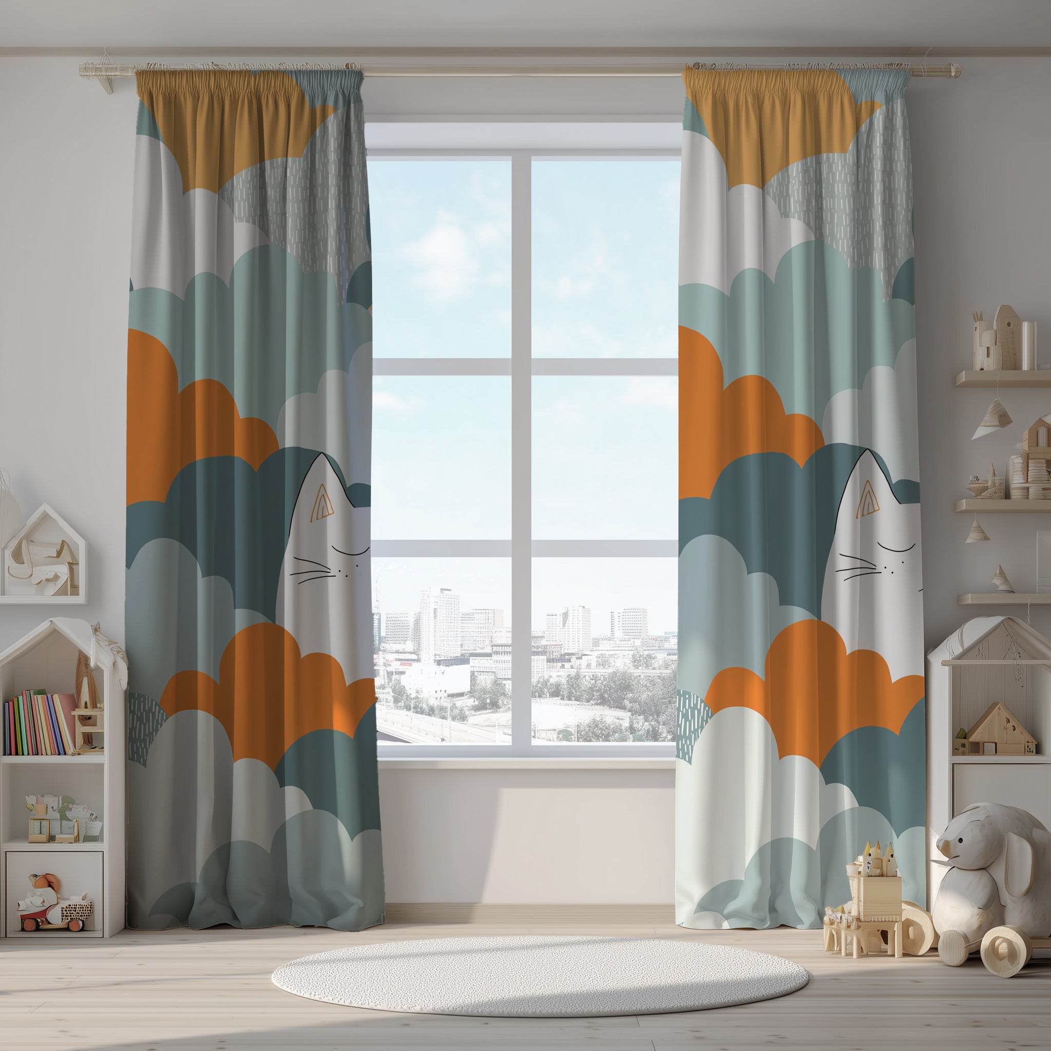 Cozy Cat Clouds Window Curtain, Soft Home Decor, Feline Lovers, Living Room, Nursery, Cat Themed, Light Filter, Unique Home Gift - Home Decor -