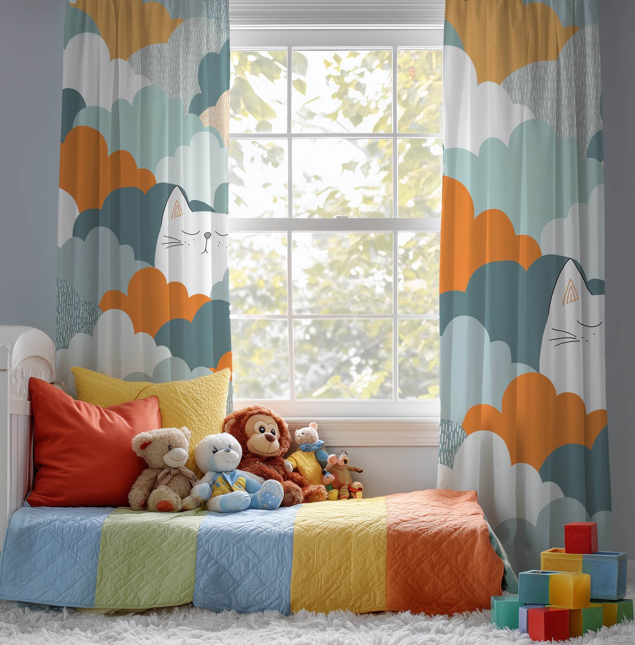 Cozy Cat Clouds Window Curtain, Soft Home Decor, Feline Lovers, Living Room, Nursery, Cat Themed, Light Filter, Unique Home Gift - Home Decor -