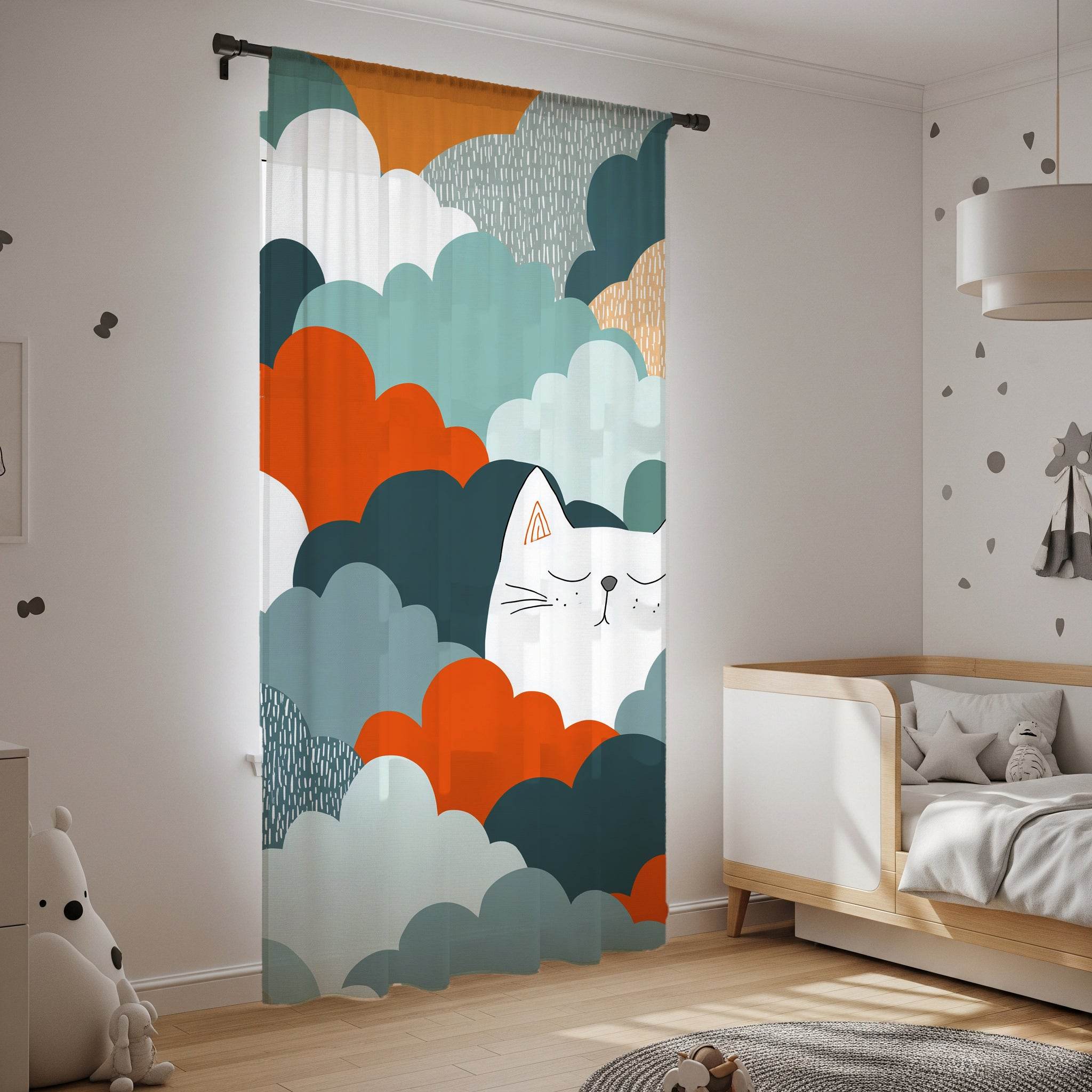 Cozy Cat Clouds Window Curtain, Soft Home Decor, Feline Lovers, Living Room, Nursery, Cat Themed, Light Filter, Unique Home Gift - Home Decor -