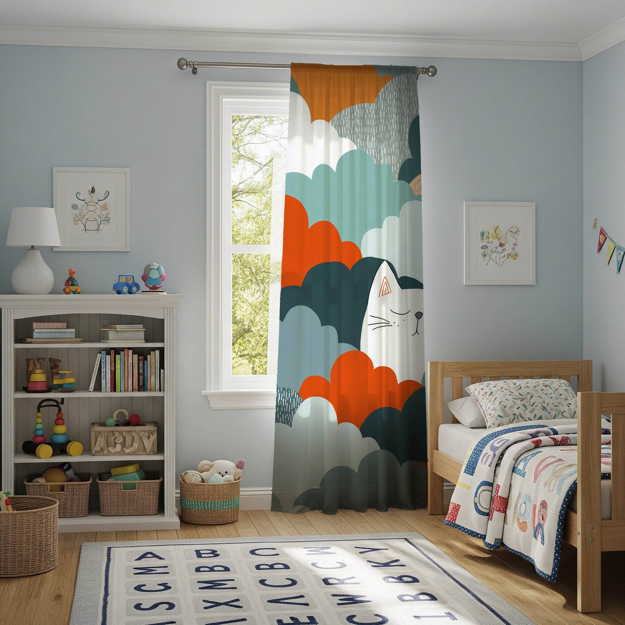 Cozy Cat Clouds Window Curtain, Soft Home Decor, Feline Lovers, Living Room, Nursery, Cat Themed, Light Filter, Unique Home Gift - Home Decor -