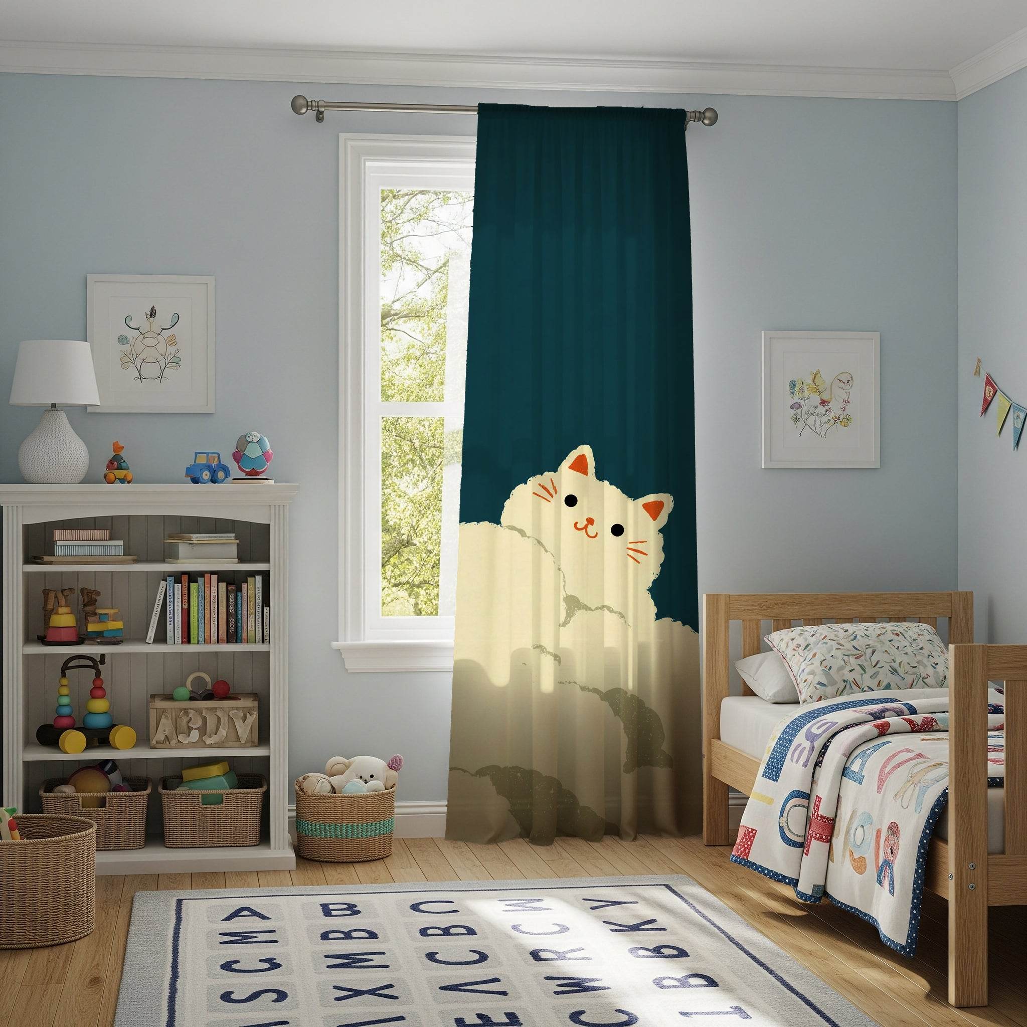 Whimsical Cat Window Curtain, Cute Home Decor, Cat Lover Gift, Nursery Drapes, Pet-Themed Curtains, Playful Room Accessory - Home Decor -