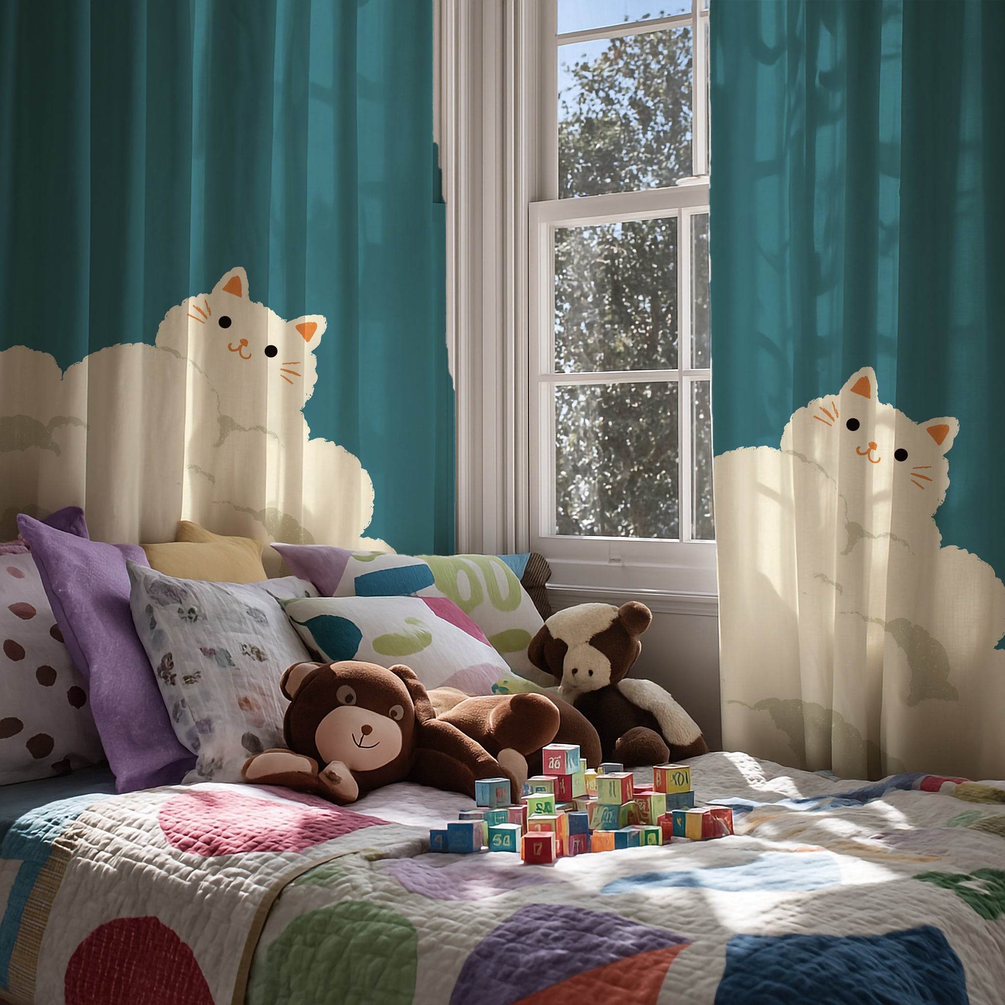 Whimsical Cat Window Curtain, Cute Home Decor, Cat Lover Gift, Nursery Drapes, Pet-Themed Curtains, Playful Room Accessory - Home Decor -