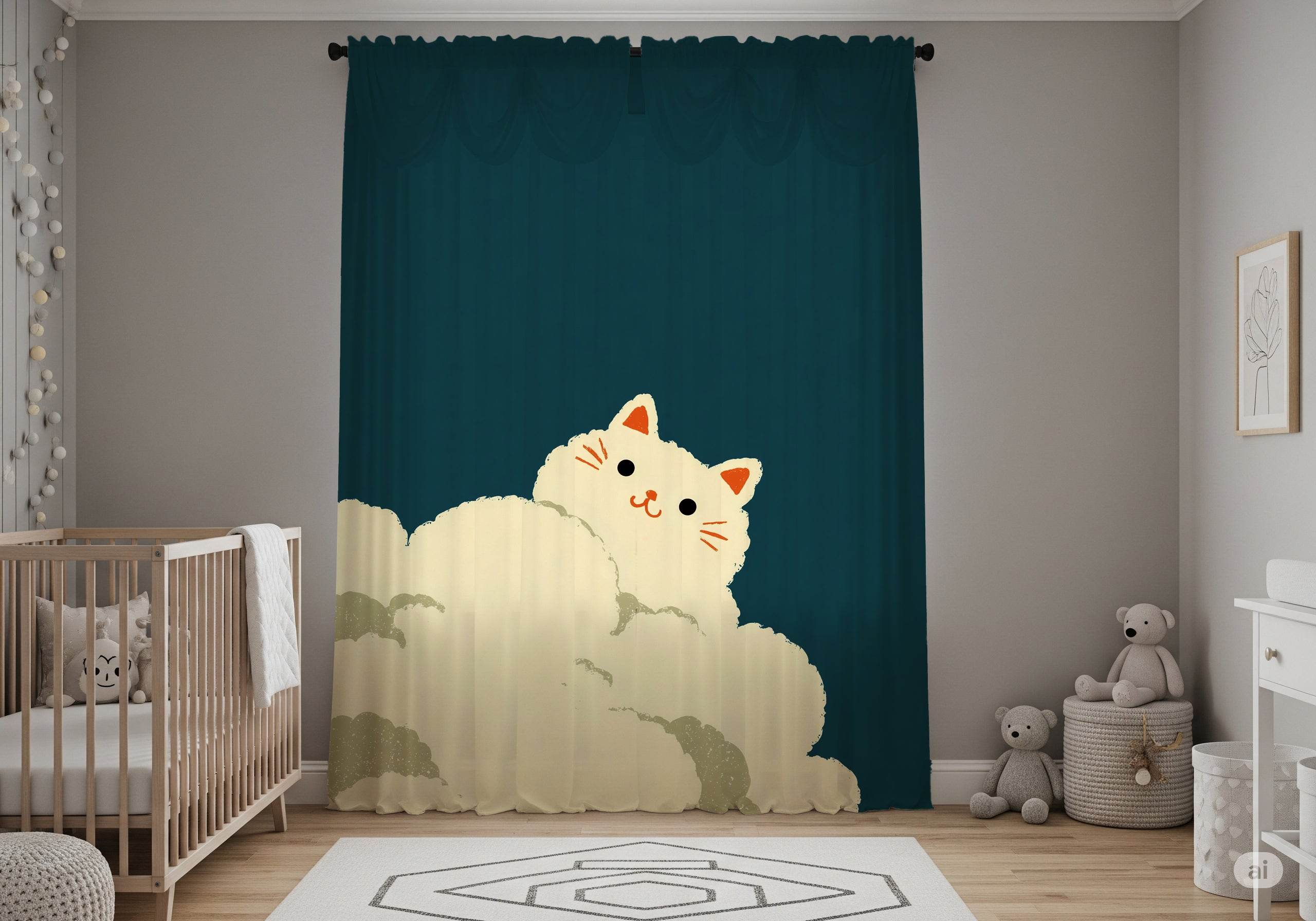 Whimsical Cat Window Curtain, Cute Home Decor, Cat Lover Gift, Nursery Drapes, Pet-Themed Curtains, Playful Room Accessory - Home Decor -