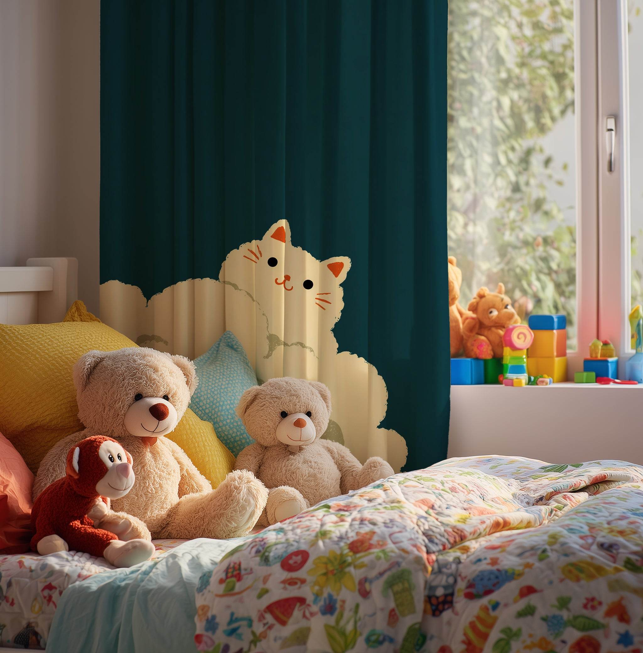 Whimsical Cat Window Curtain, Cute Home Decor, Cat Lover Gift, Nursery Drapes, Pet-Themed Curtains, Playful Room Accessory - Home Decor -