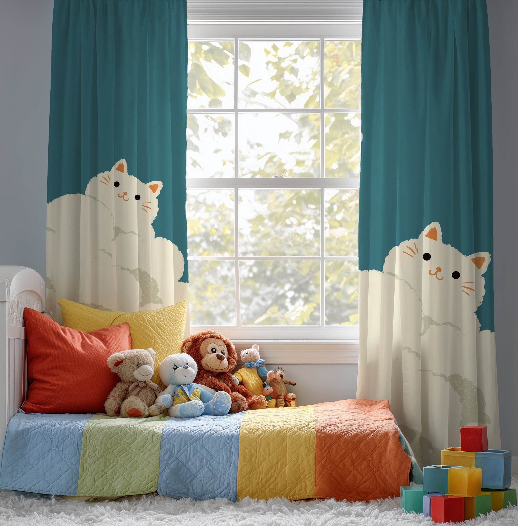 Whimsical Cat Window Curtain, Cute Home Decor, Cat Lover Gift, Nursery Drapes, Pet-Themed Curtains, Playful Room Accessory - Home Decor -