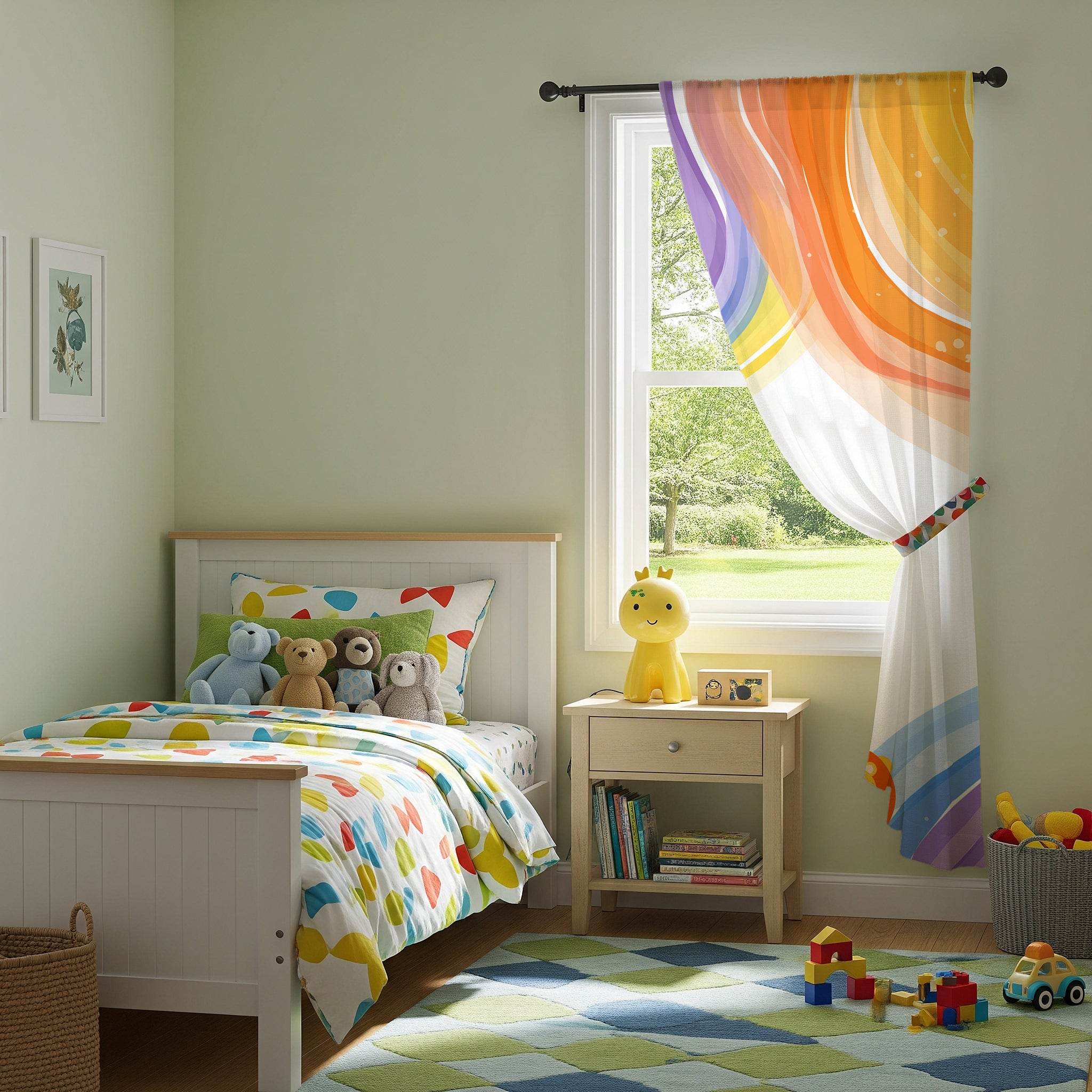 Whimsical Animal Window Curtain – Kids Room Decor, Nursery Style, Playful Design, Giraffe & Lion Theme, Colorful Sheer Drapes - Home Decor -