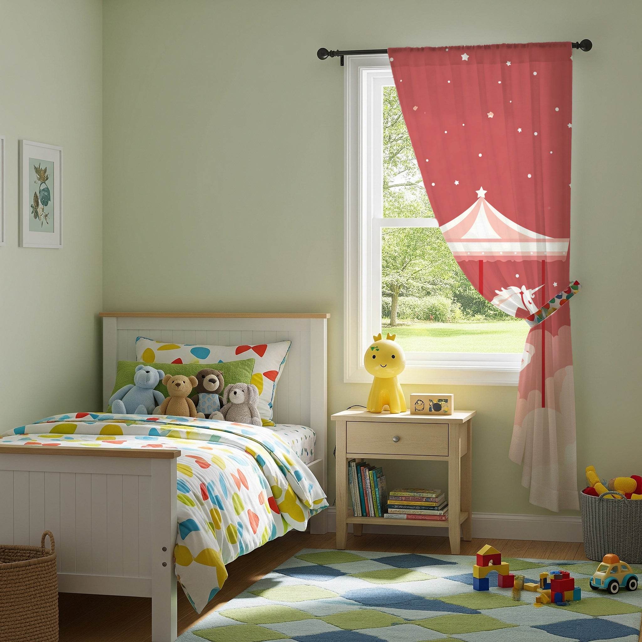 Whimsical Unicorn Carousel Window Curtain, Kids Room Decor, Nursery Curtains, Fairy Tale Decor, Magical Home Accessories - Home Decor -