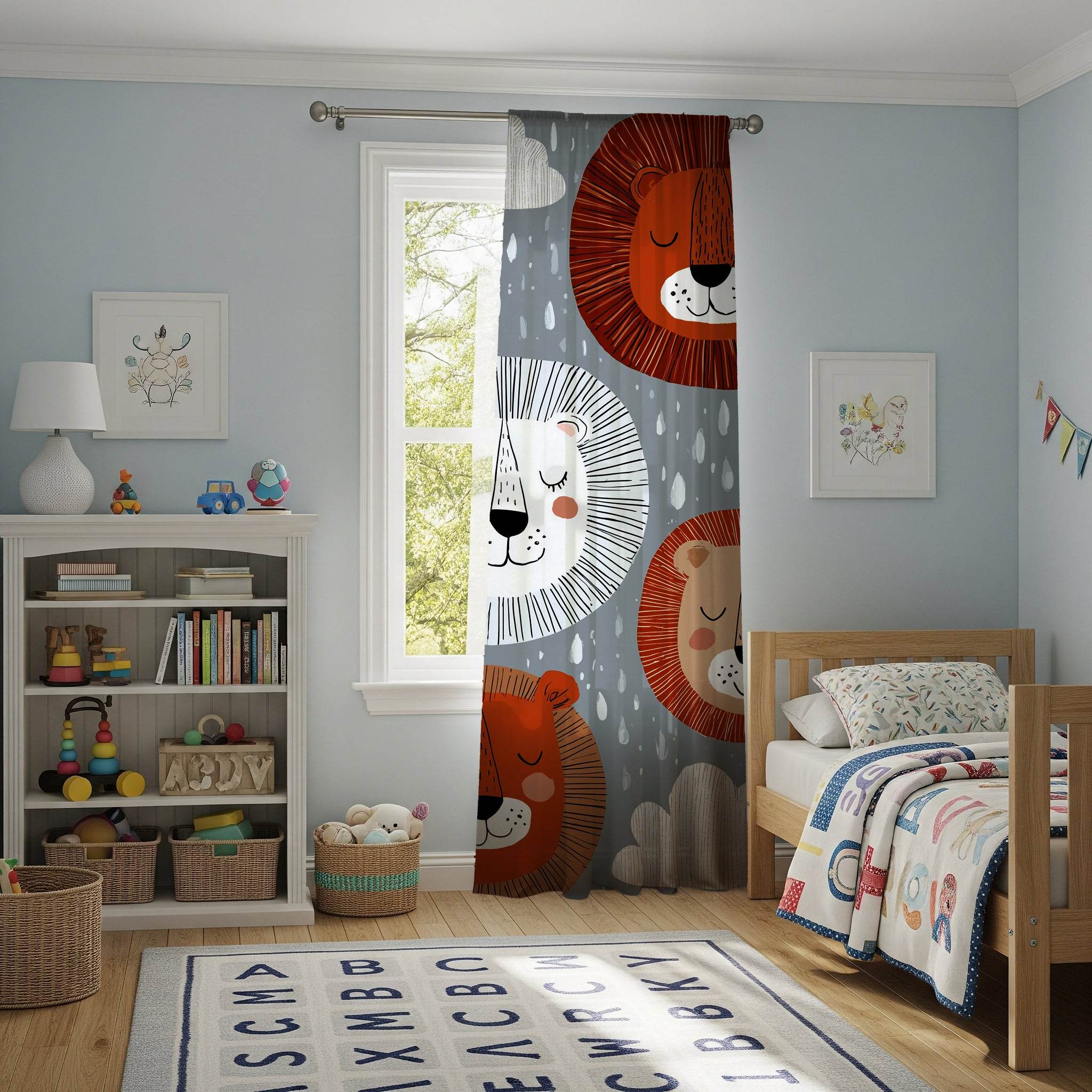 Cute Lion Window Curtain for Kids Room, Animal Nursery Decor, Playroom Curtains, Jungle Theme, Gifts for Baby Shower - Home Decor -
