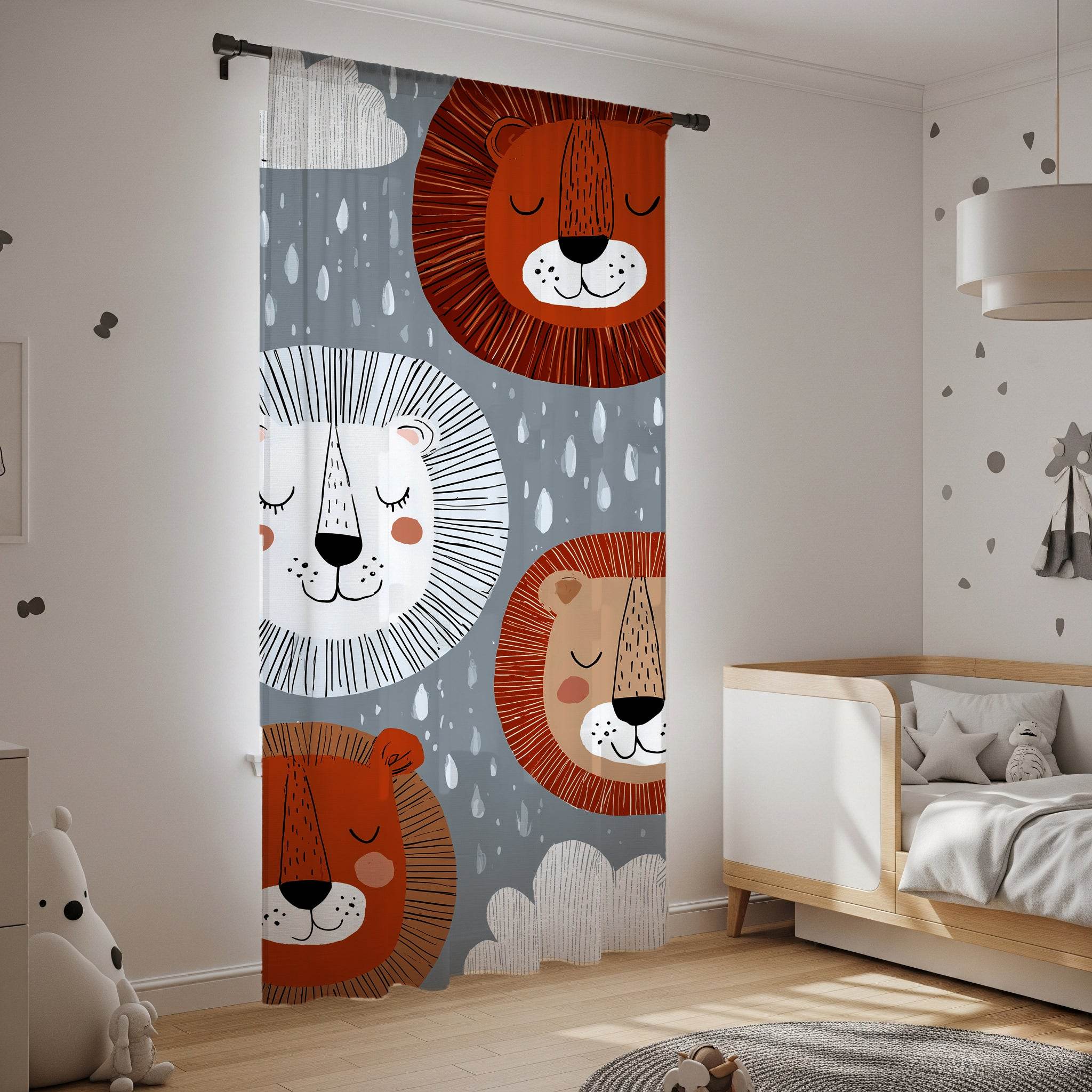 Cute Lion Window Curtain for Kids Room, Animal Nursery Decor, Playroom Curtains, Jungle Theme, Gifts for Baby Shower - Home Decor -