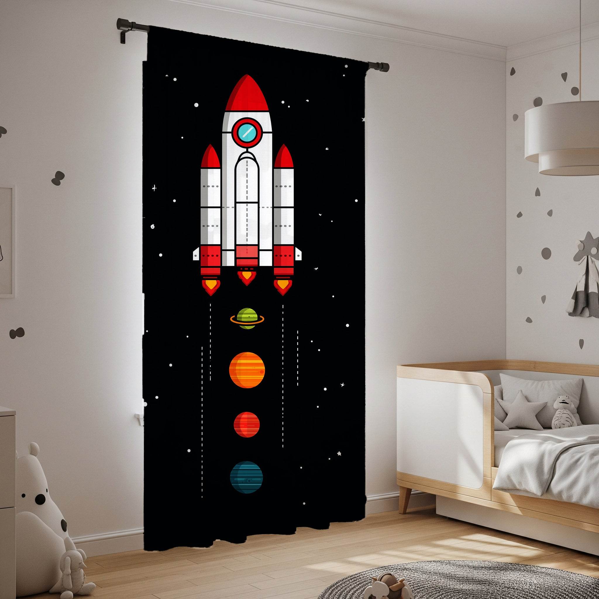 Rocket Ship Window Curtain, Space Theme Drapes, Kids Room Decor, Playroom Curtains, NASA Inspired Home Accessories - Home Decor -
