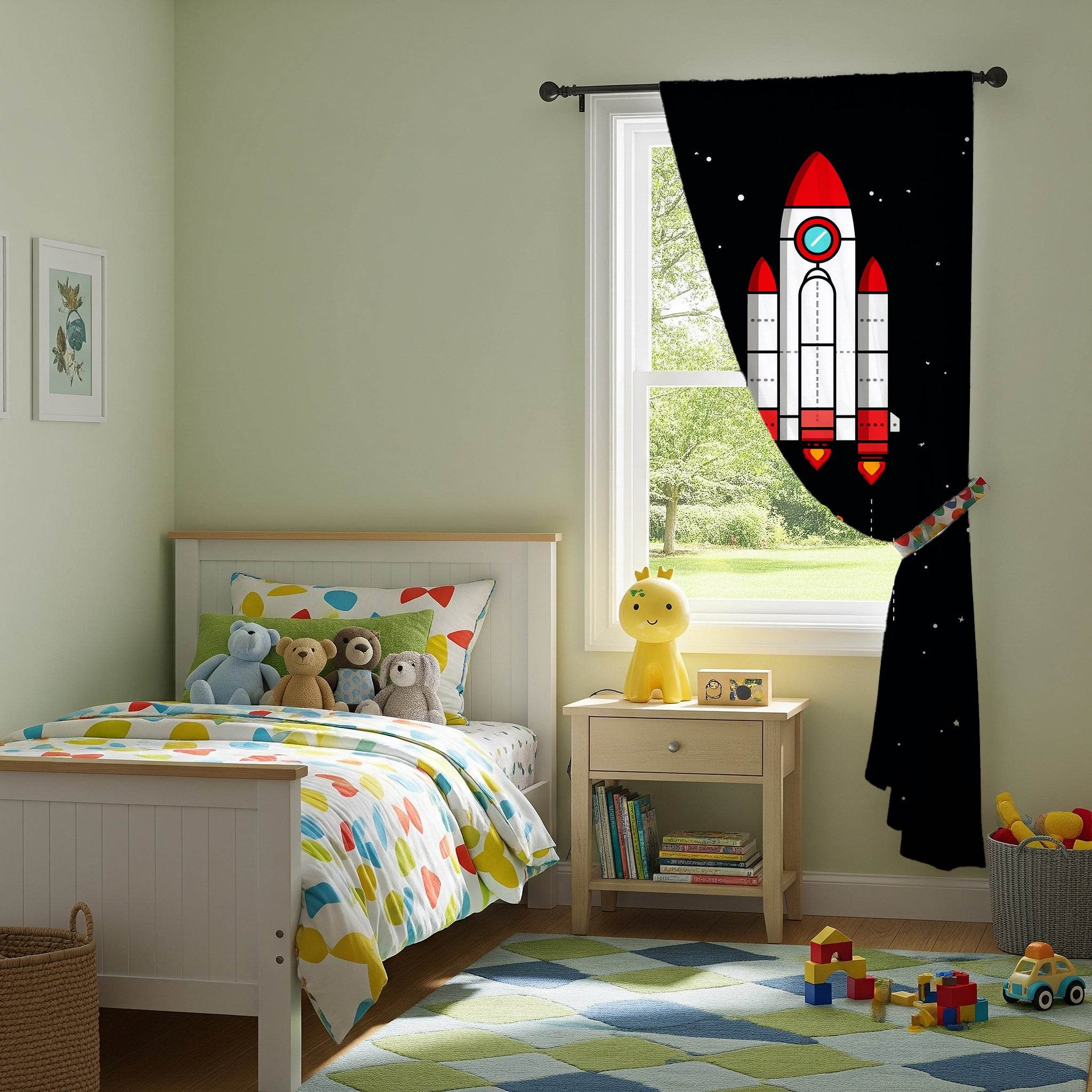 Rocket Ship Window Curtain, Space Theme Drapes, Kids Room Decor, Playroom Curtains, NASA Inspired Home Accessories - Home Decor -