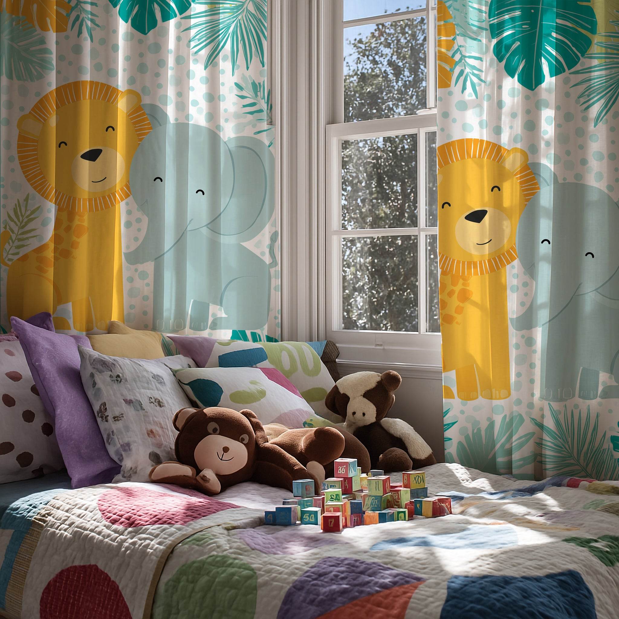 Adorable Animal Curtains, Kids Room Decor, Nursery Window Treatments, Jungle Theme, Baby Shower Gift - Home Decor -