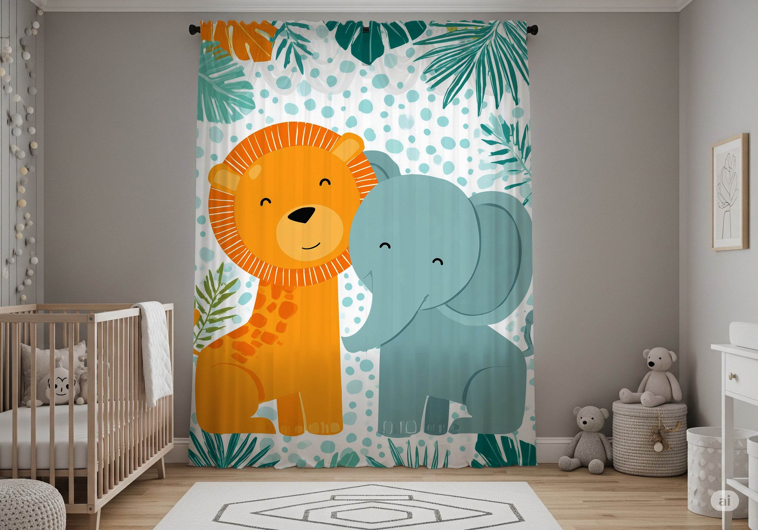 Adorable Animal Curtains, Kids Room Decor, Nursery Window Treatments, Jungle Theme, Baby Shower Gift - Home Decor -