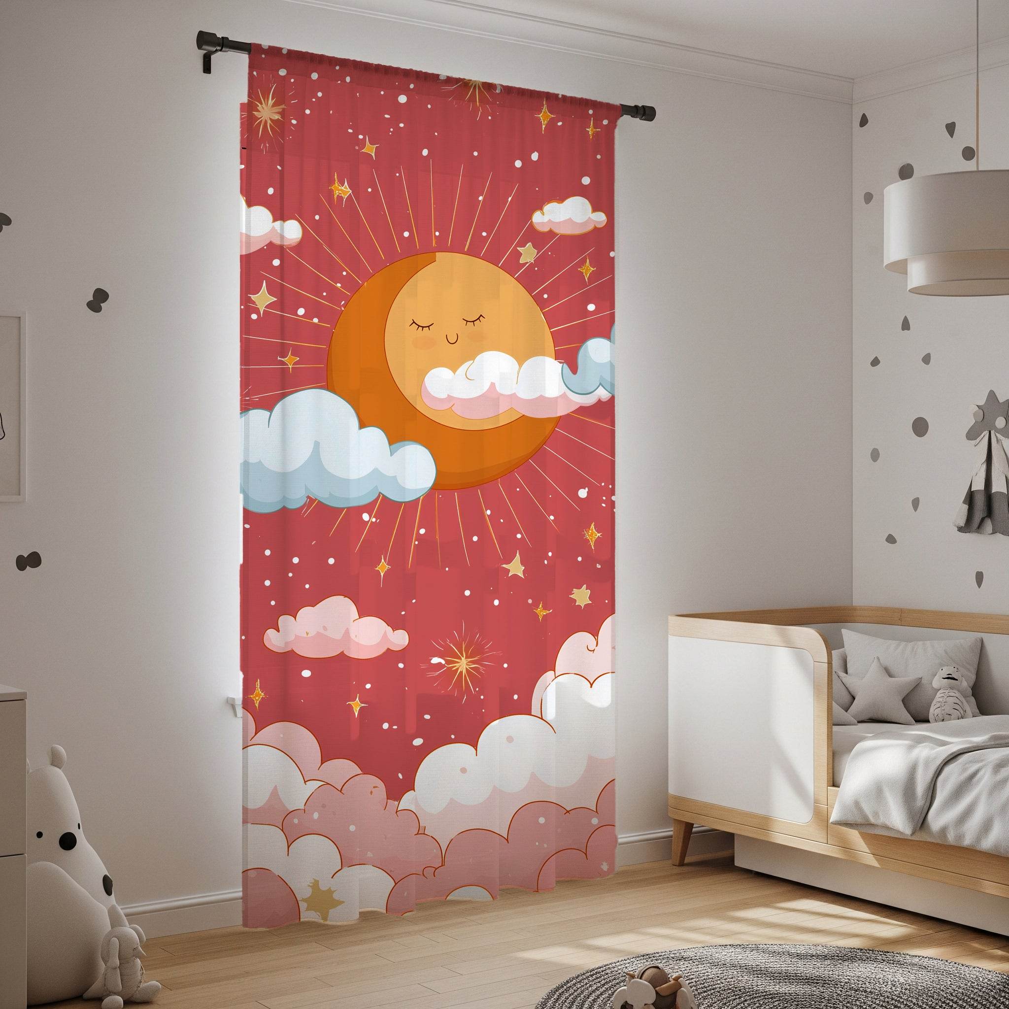 Whimsical Sun and Clouds Window Curtain, Nursery Decor, Kids Room, Playroom, Home Decor, Bright and Cheerful - Home Decor -